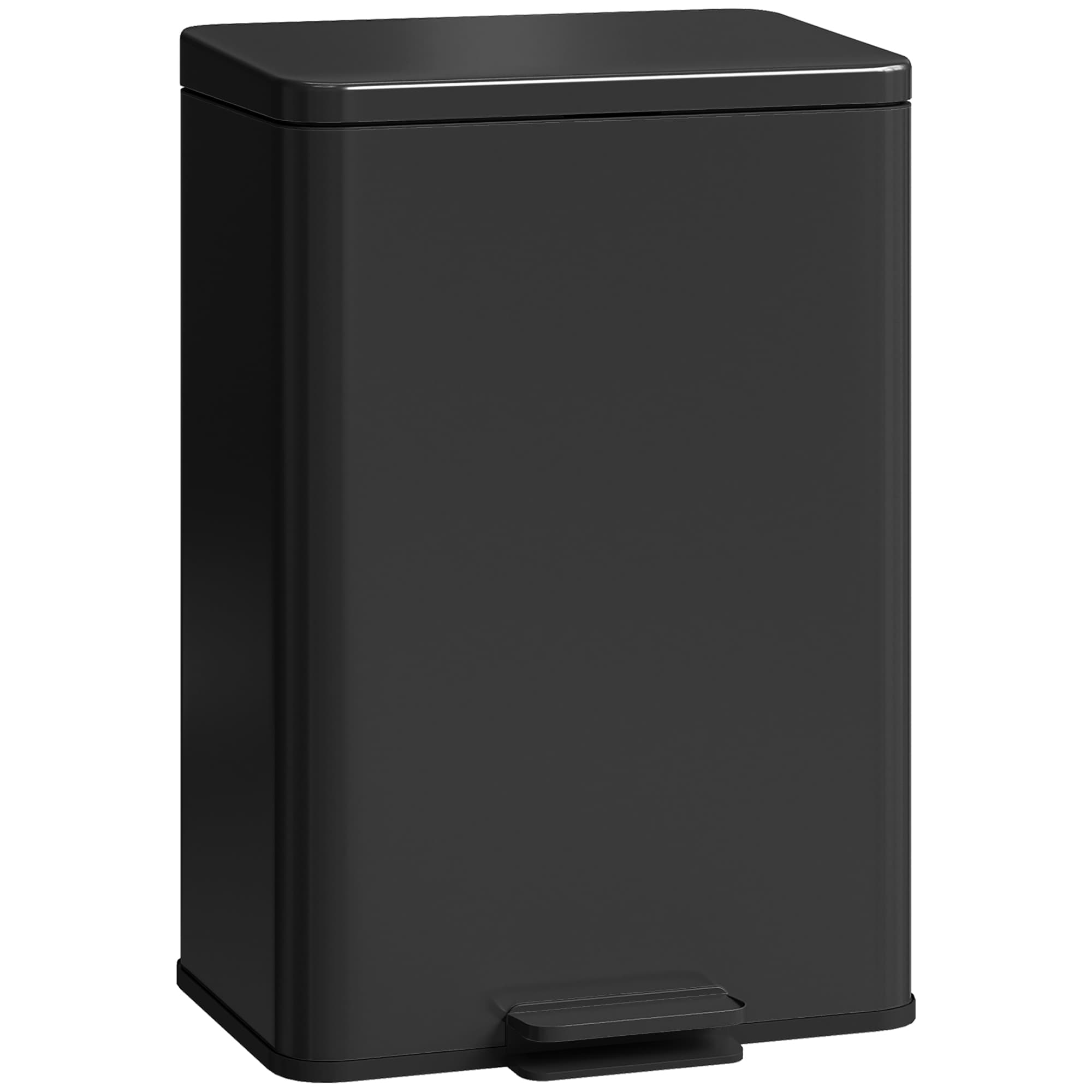 HOMCOM 20L Kitchen Bin with Soft-Close Lid, Stay-Open Function, Stainless Steel Pedal Bin with Removable Inner Bucket, Matte Black | Aosom UK