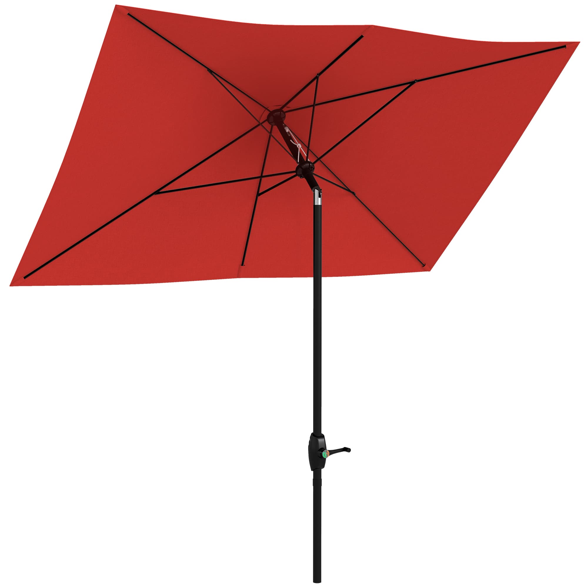 Outsunny 2 x 3(m) Garden Parasol Umbrella, Rectangular Outdoor Market Umbrella Sun Shade with Crank & Push Button Tilt, 6 Ribs, Wine Red