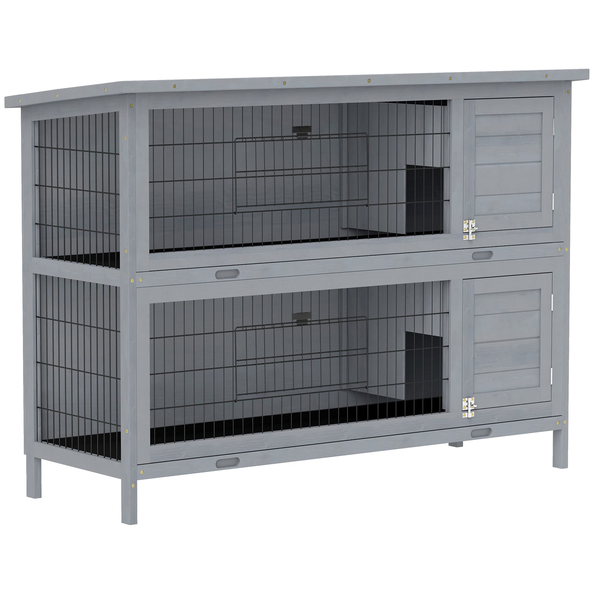 PawHut Rabbit Hutch Outdoor Guinea Pig Hutch Bunny Cage with No-Leak Trays, Divider, 136 x 50 x 93cm, Grey