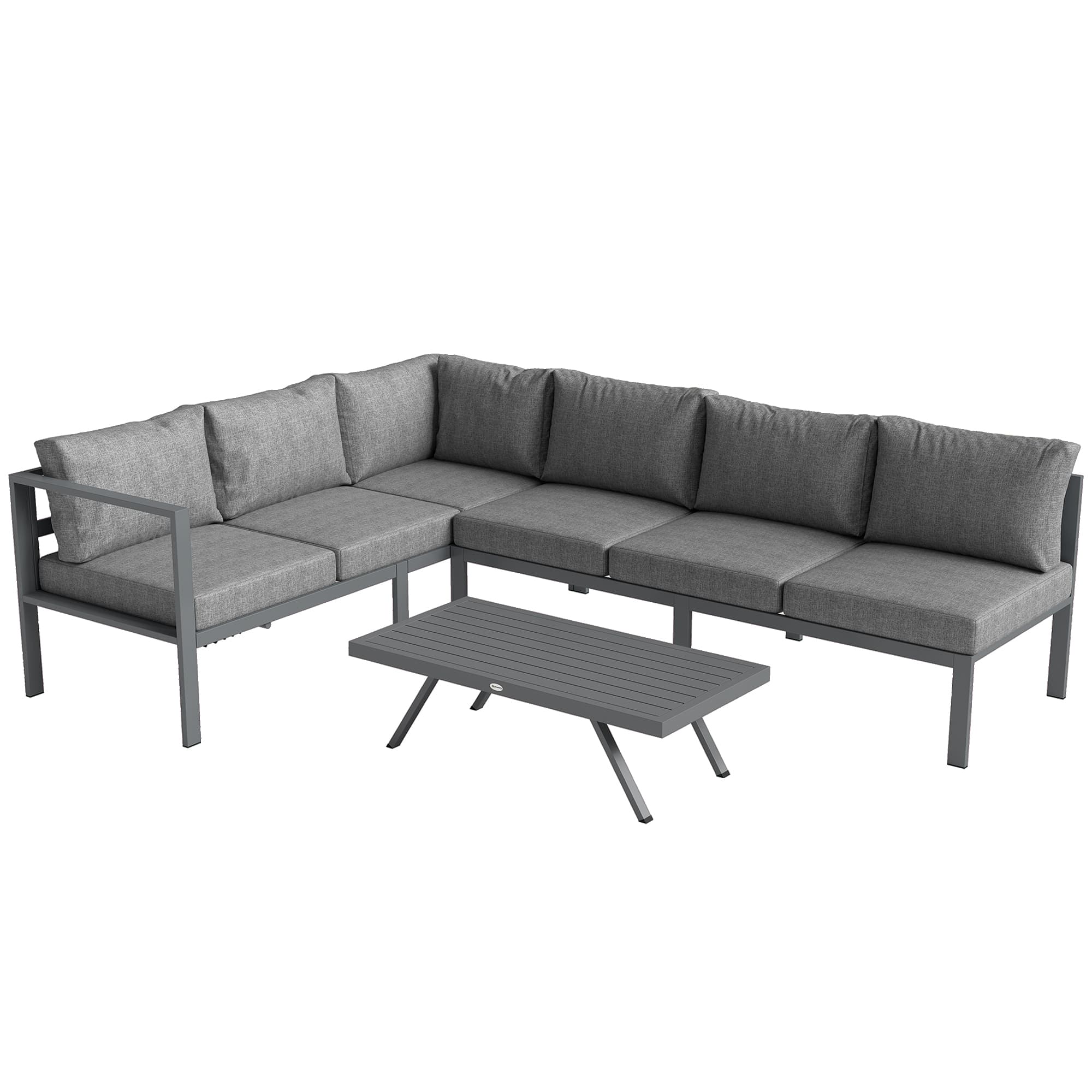 Outsunny 3 Pieces Garden Furniture Set, Aluminium Corner Lounge Set with Adjustable Backrest and Coffee Table