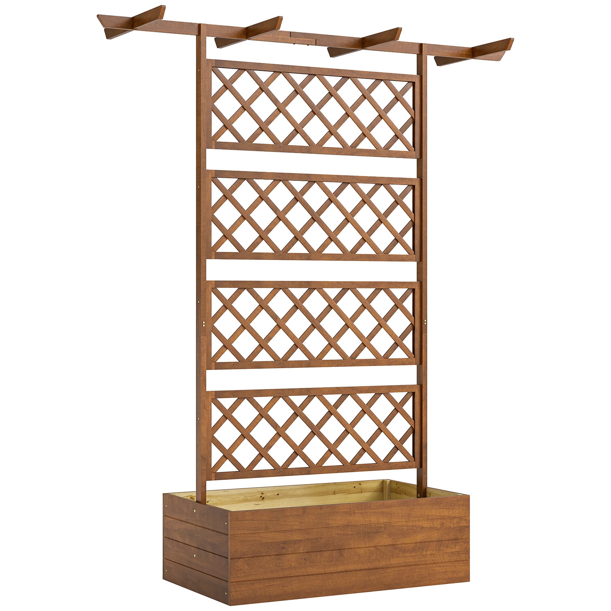 Outsunny Planter Box with Wooden Decorative Trellis Raised Bed for Climbing Plants, Garden and Patio Use, Orange | Aosom UK
