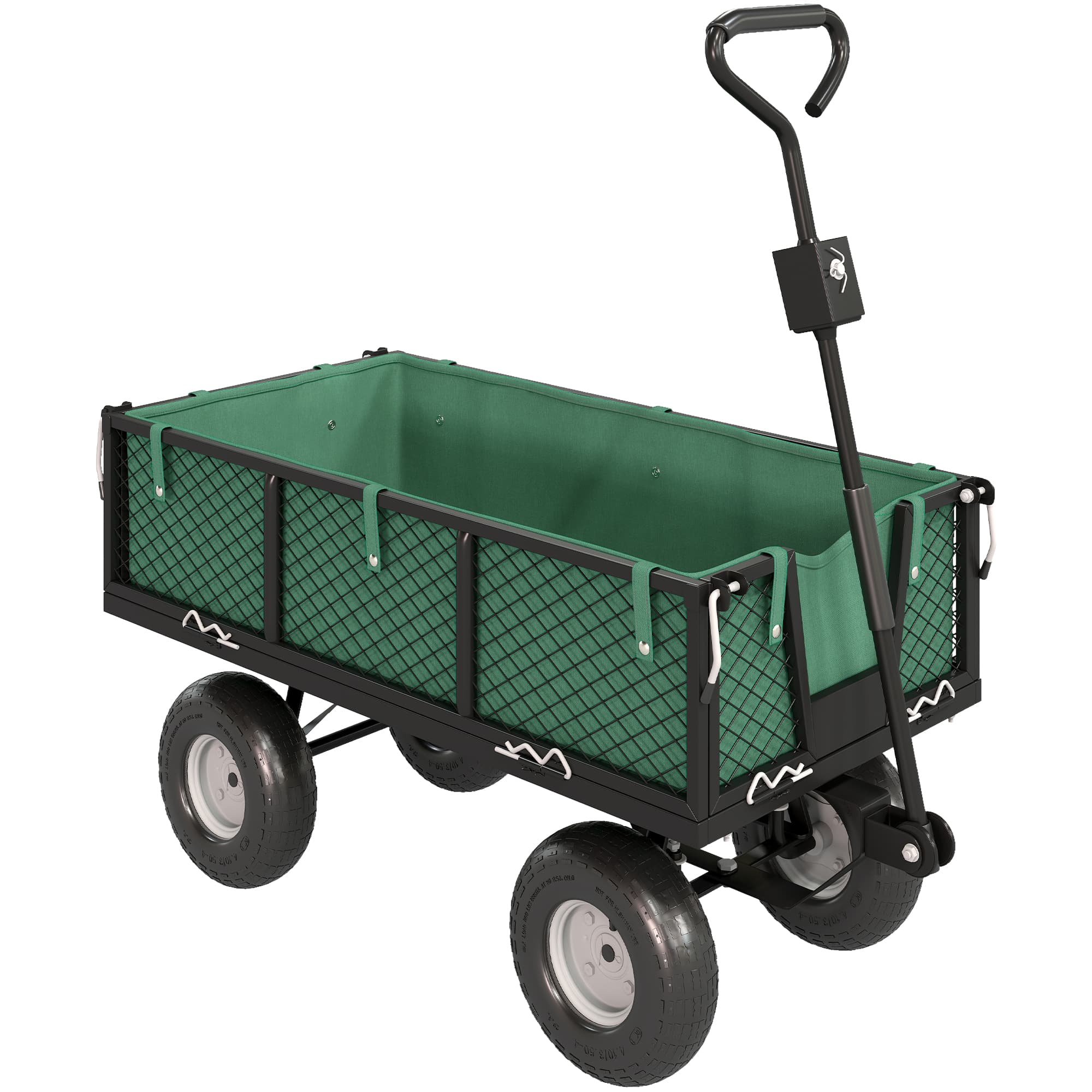 Outsunny 114L Garden Cart Trolley, Heavy Duty Steel Frame Utility Wagon for Outdoor Yard Work, Durable Transport Cart for Outdoor & Garden, Green | Aosom UK