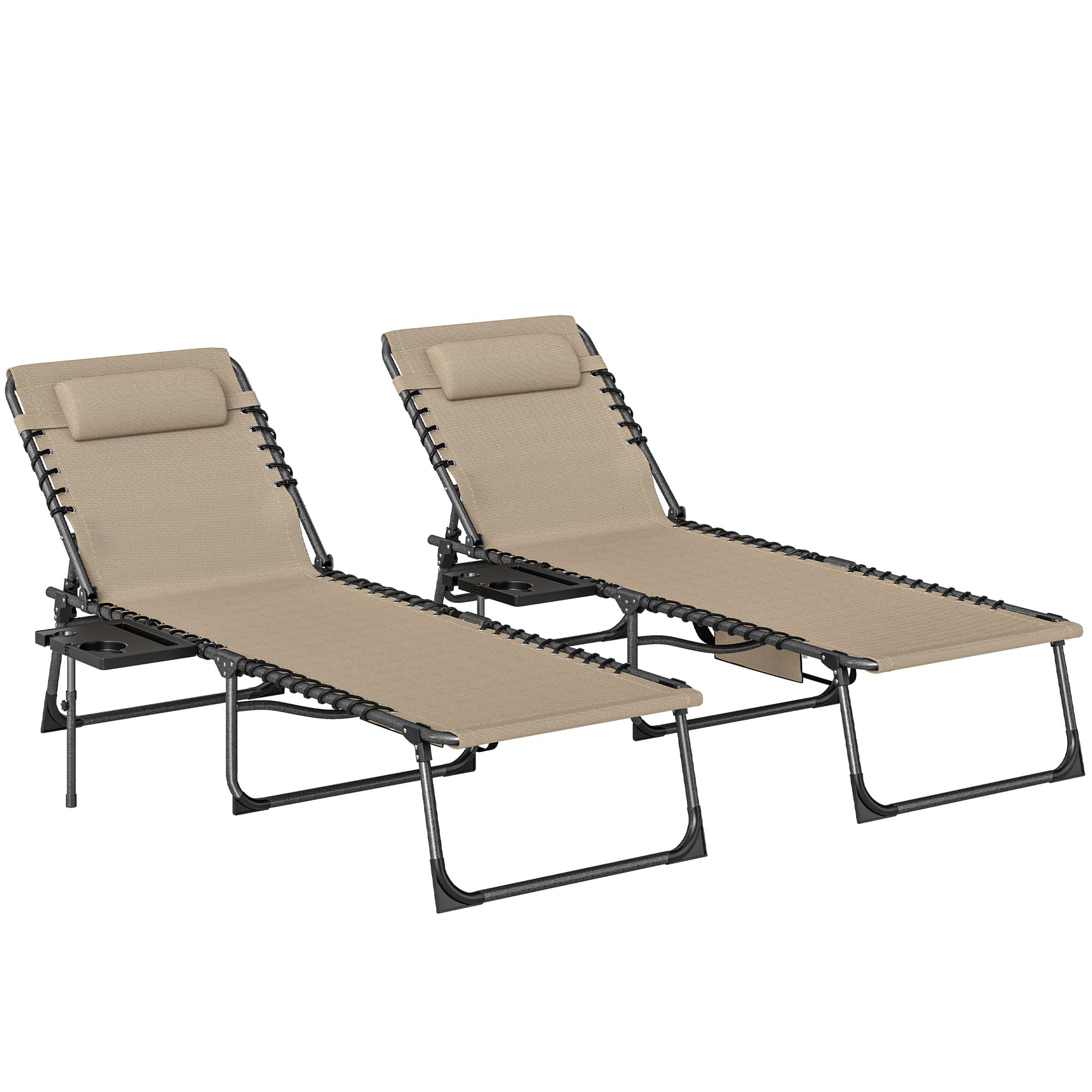 Outsunny Five-Position Reclining Sun Loungers Set of 2 - Beige