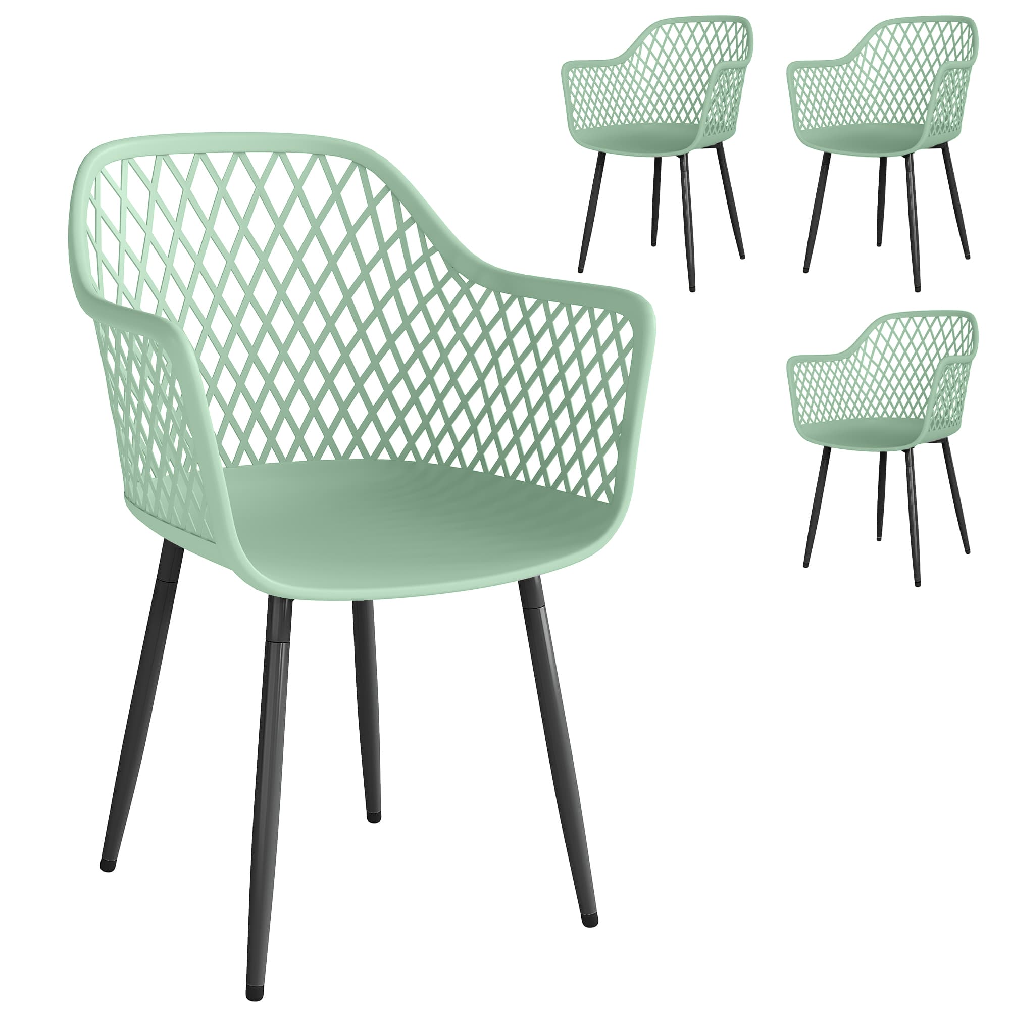 Outsunny Garden Chairs Set of 4, Garden Dining Chairs with Cut Out Diamond Back and Armrests for Patio, Balcony, Terrace, Green