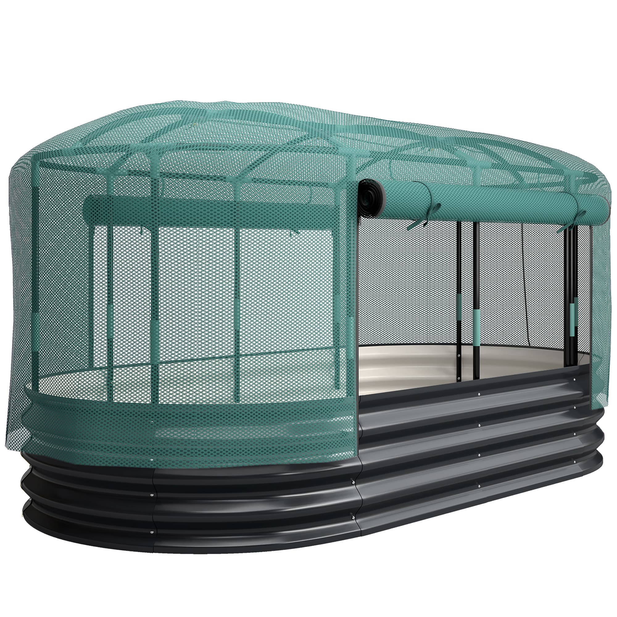Outsunny Galvanised Raised Garden Bed Kit with Self Watering System and Mesh Cover, Garden Boxes, 6x3Ft, Dark Grey and Green