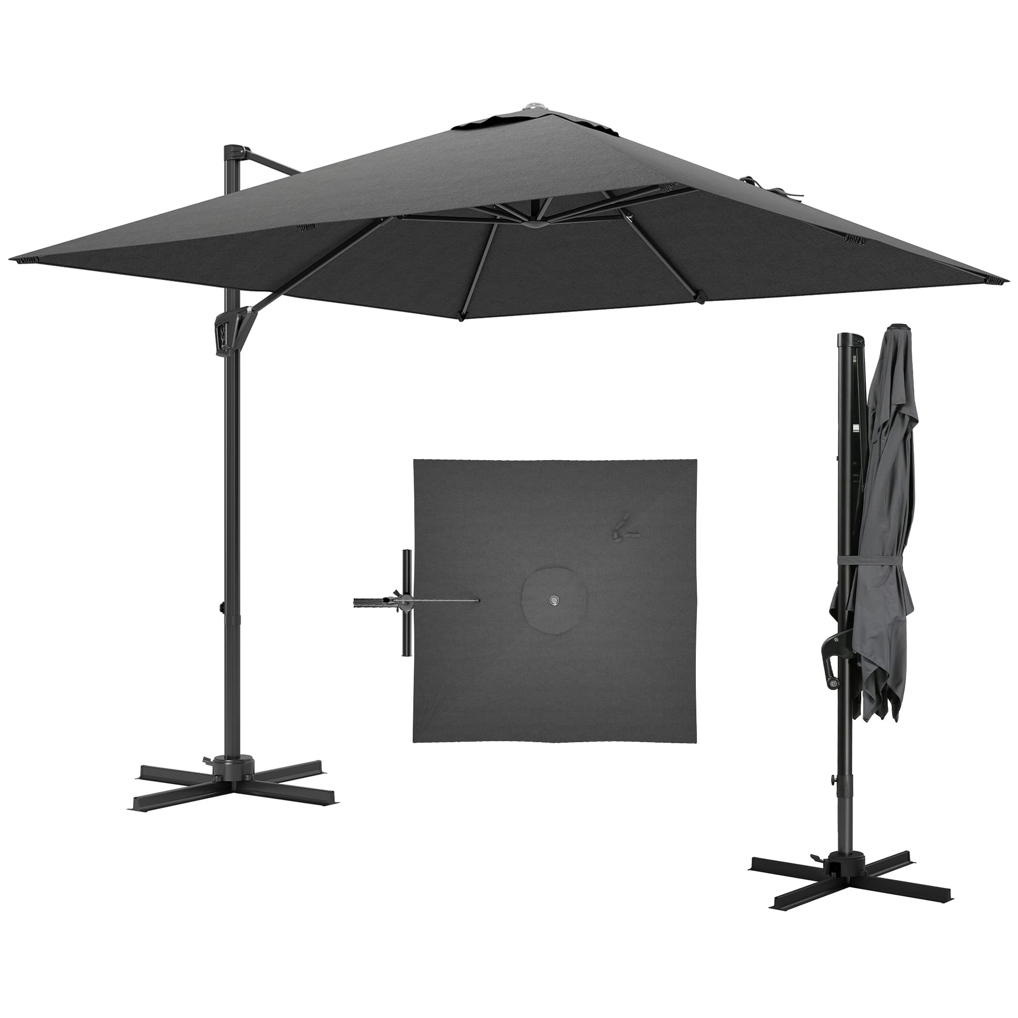 Outsunny Patio Offset Parasol Umbrella, Cross Base Included, Weights Required - Dark Grey | Aosom UK