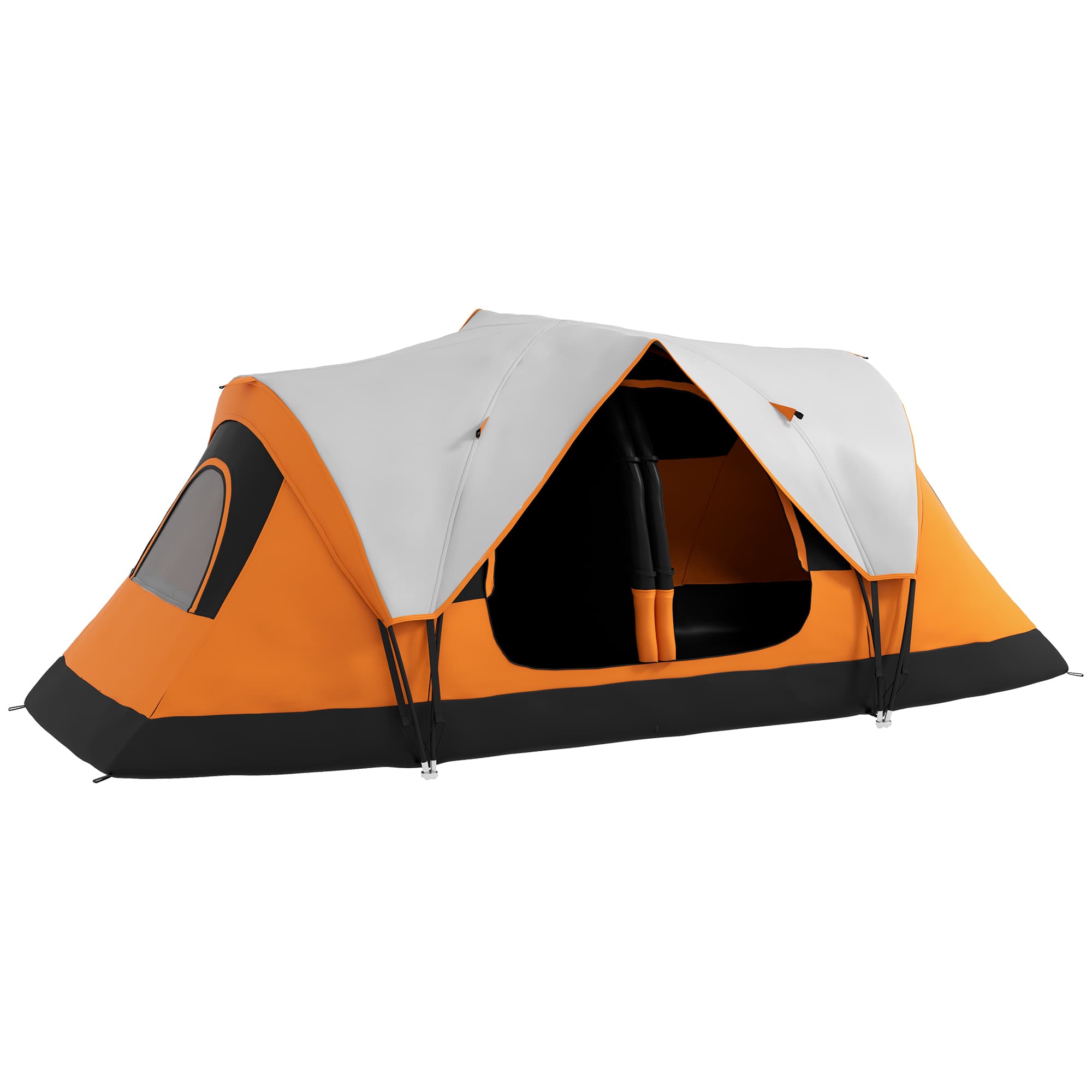Outsunny 2 Bedroom Tent Six-man Seates Family Camping with 2 Room 2000mm Rain Protection for Outdoor Adventure, Orange | Aosom UK