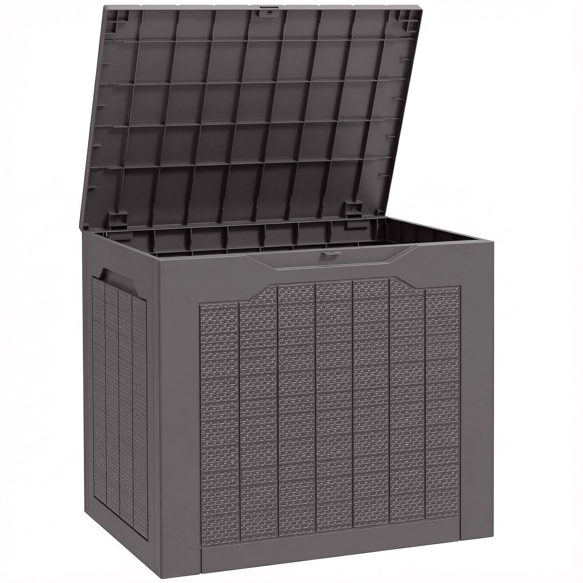 Outsunny 93L Plastic Garden Storage Box, Outdoor Storage Box with Handles, Waterproof Outdoor Storage Container, Brown