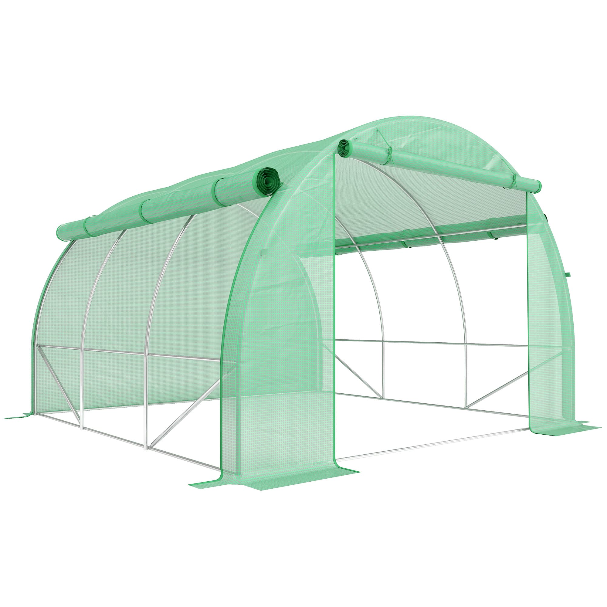 Outsunny Walk-in Polytunnel Greenhouse: With Roll-up Sidewalls, Zipped Door & 6 Ventilation Windows for Plant Growth, 3x3x2m, Green | Aosom UK