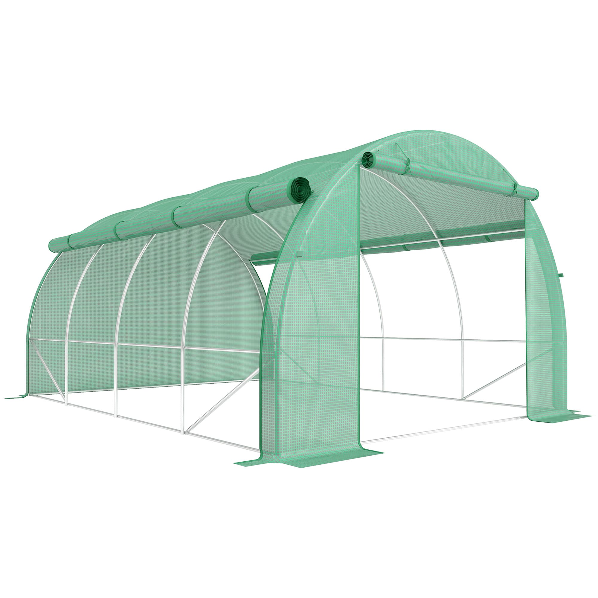 Outsunny 4x3x2m Polytunnel Greenhouse Walk-in Grow House Tent with Roll-up Sidewalls, Zipped Door,  Green