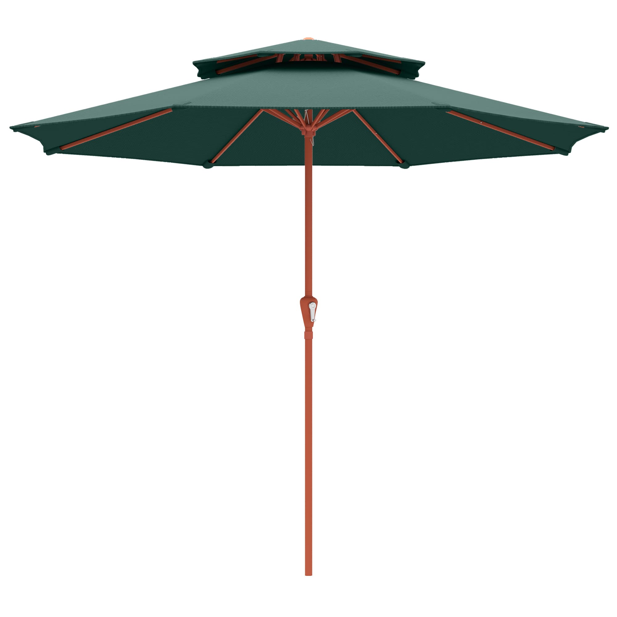 Outsunny 2.7 m Garden Parasol with Double Top Outdoor Market Table Umbrella with Crank System, Green