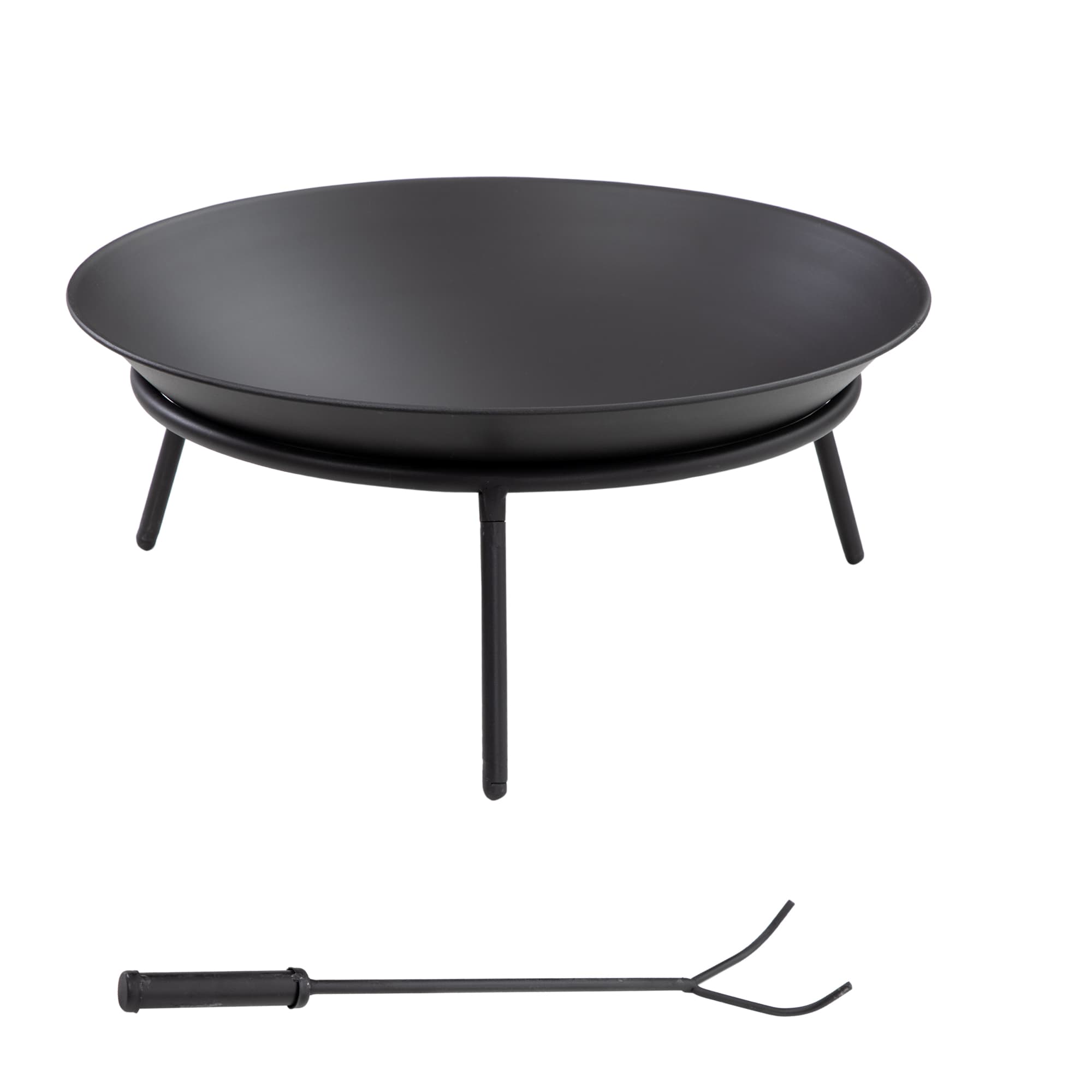 Outsunny Outdoor Fire Pit, Portable Round Firepit with Poker, for Garden, Camping, Bonfire, Picnic, Dia. 47 x 21 cm, Black