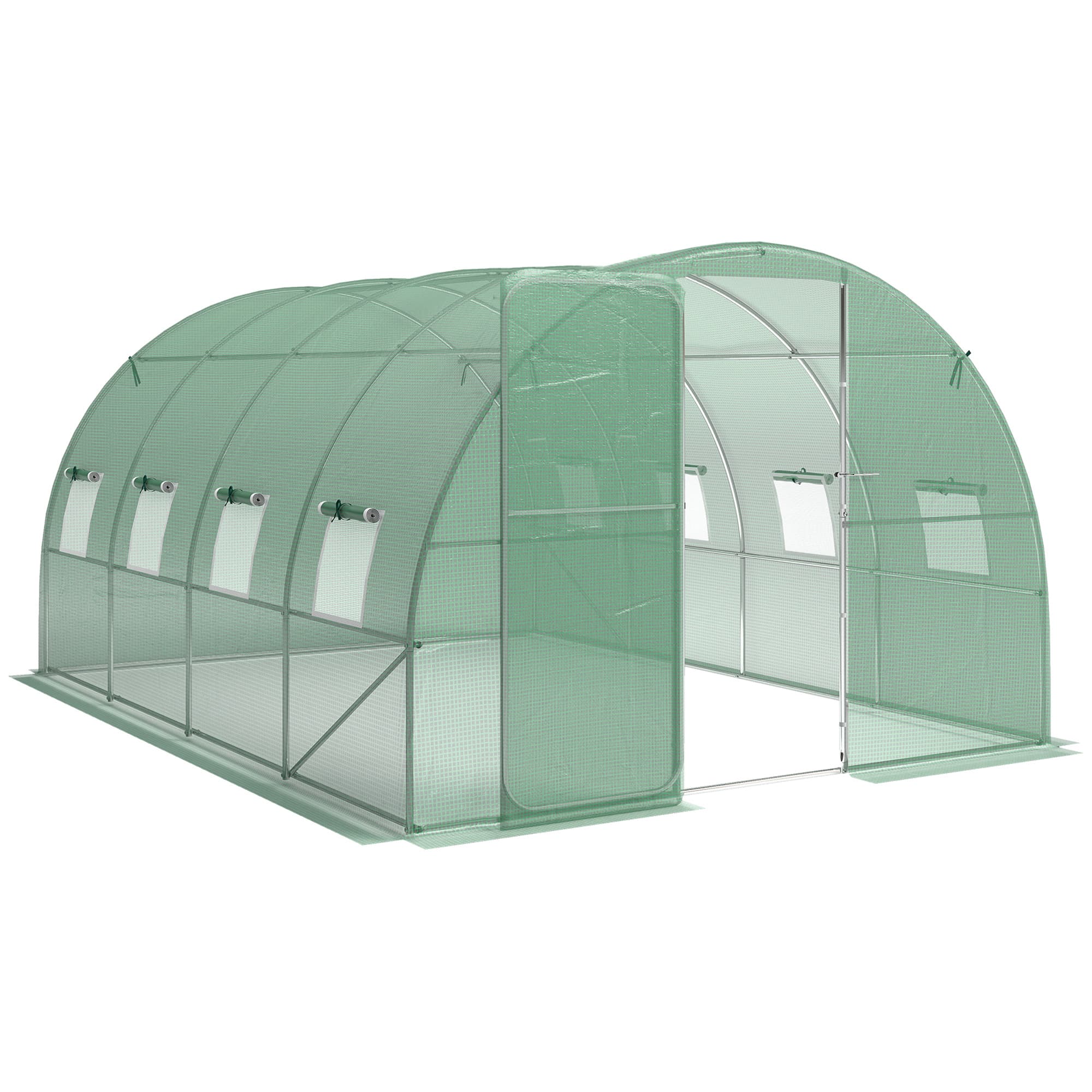 Outsunny 3 x 4 m Walk-in Polytunnel Greenhouse with Hinged Door, Garden Tunnel Warm House Tent, Green