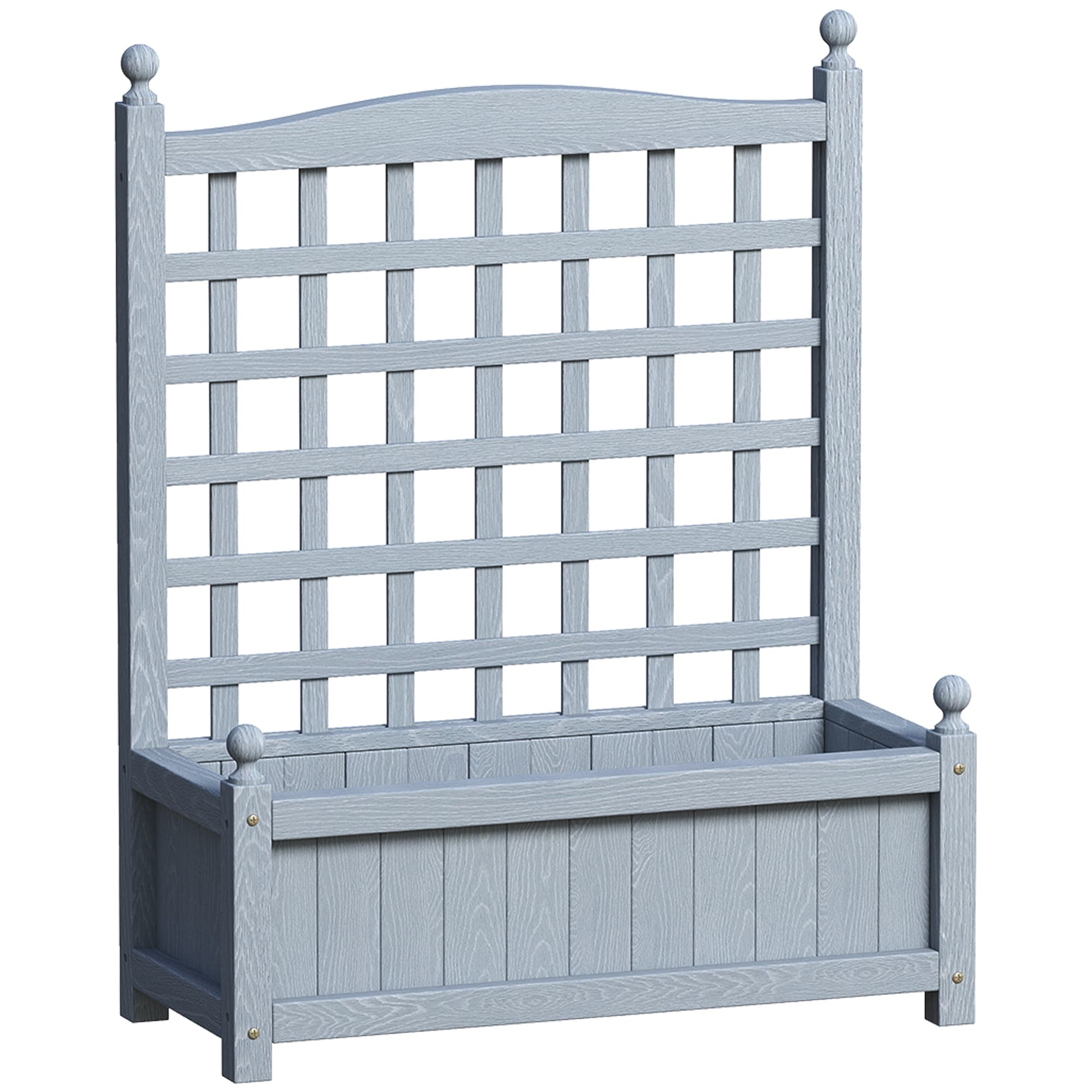 Outsunny Garden Planters with Trellis for Climbing Vines, Wood Raised Beds for Garden, Flower Pot, Indoor Outdoor, Grey thumbnail 2