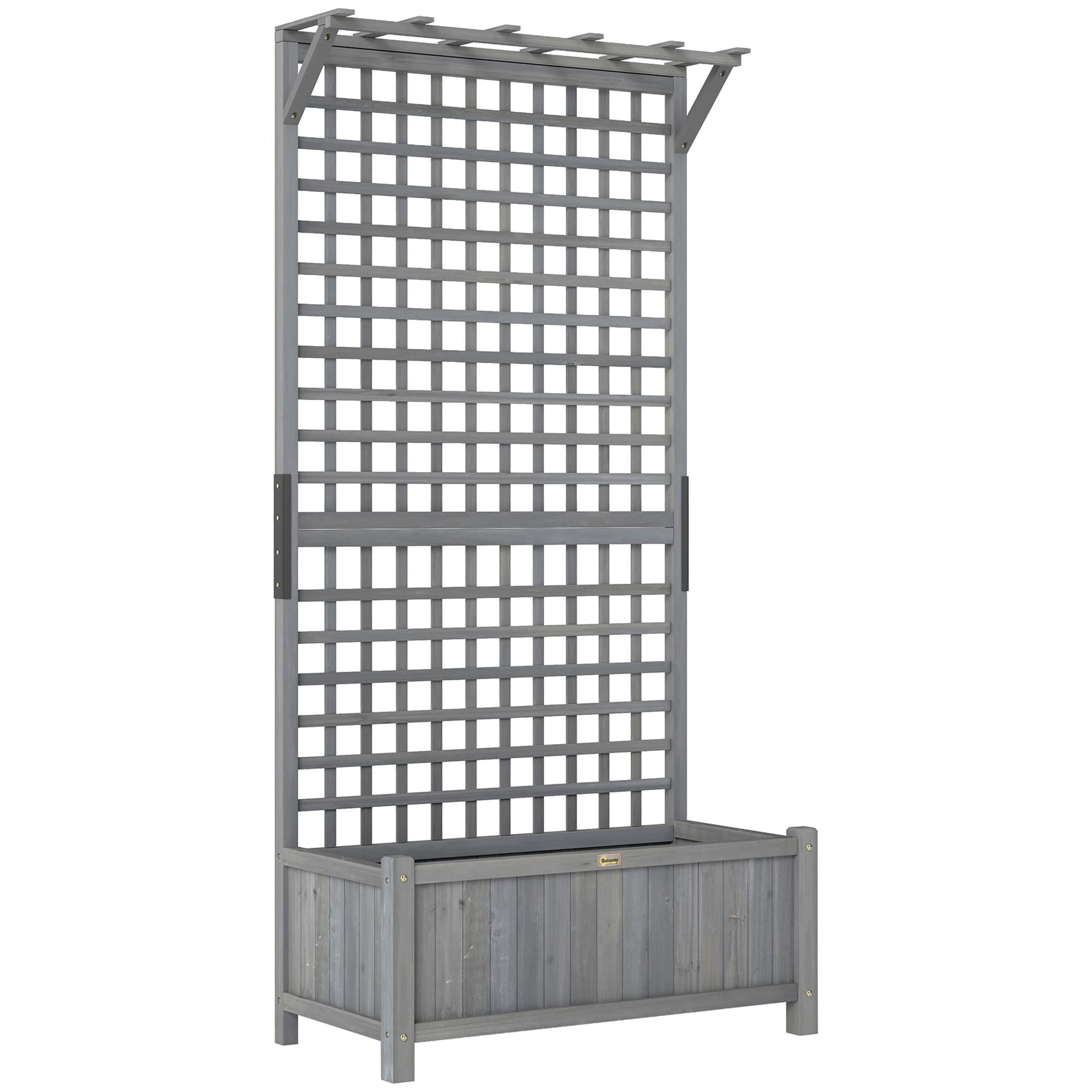 Outsunny Raised Bed with Drainage Holes, Wood Planter with Trellis for Climbing Plants to Grow Vegetables, Flowers, Dark Grey | Aosom UK