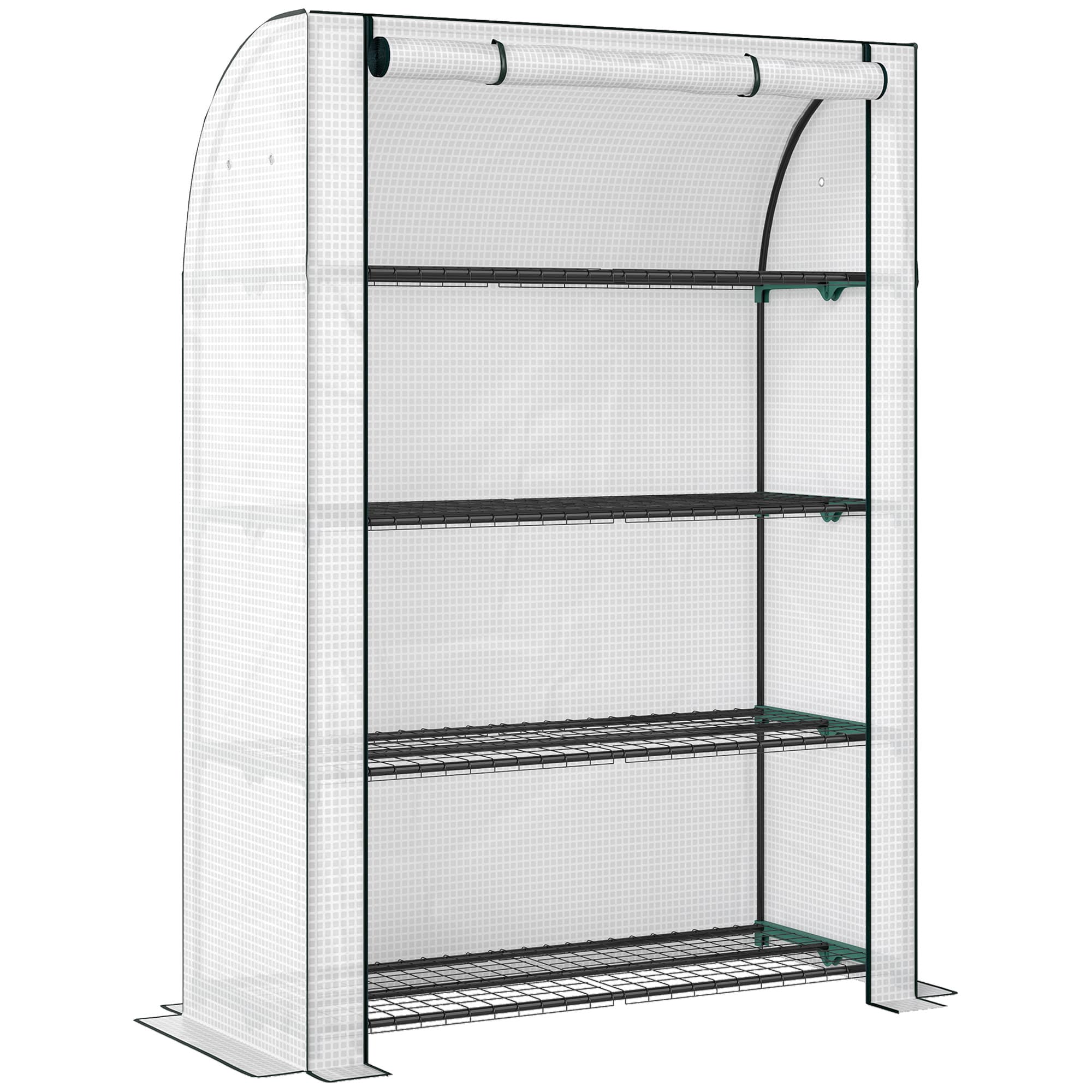 Outsunny Mini Greenhouse with Reinforced PE Cover, Portable Indoor Outdoor Green House with Roll-up Door, 170 x 120 x 50cm, White