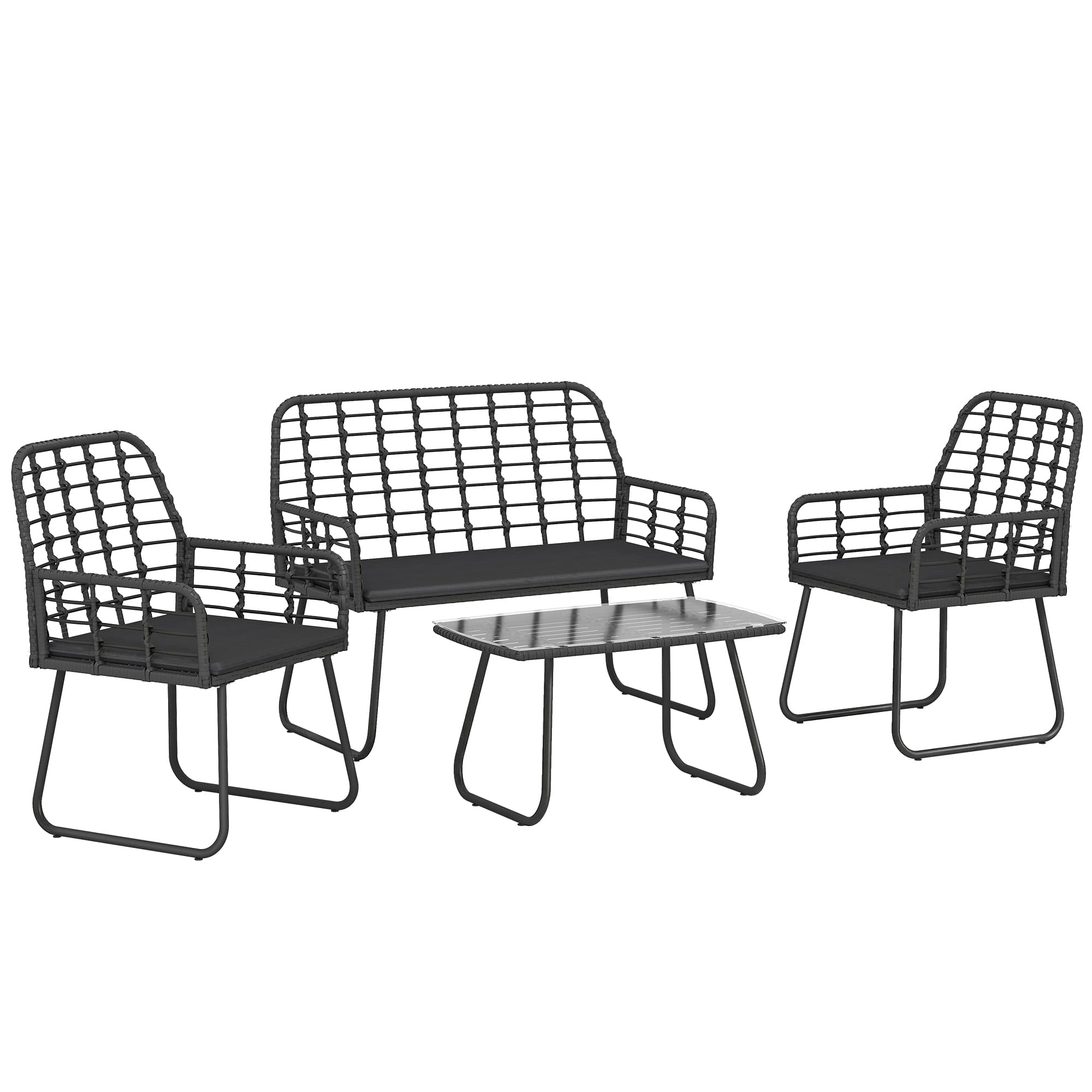 Outsunny 4 Piece Rattan Garden Furniture Set, Outdoor Patio Furniture with Loveseat, Armchairs and Coffee Table thumbnail 2