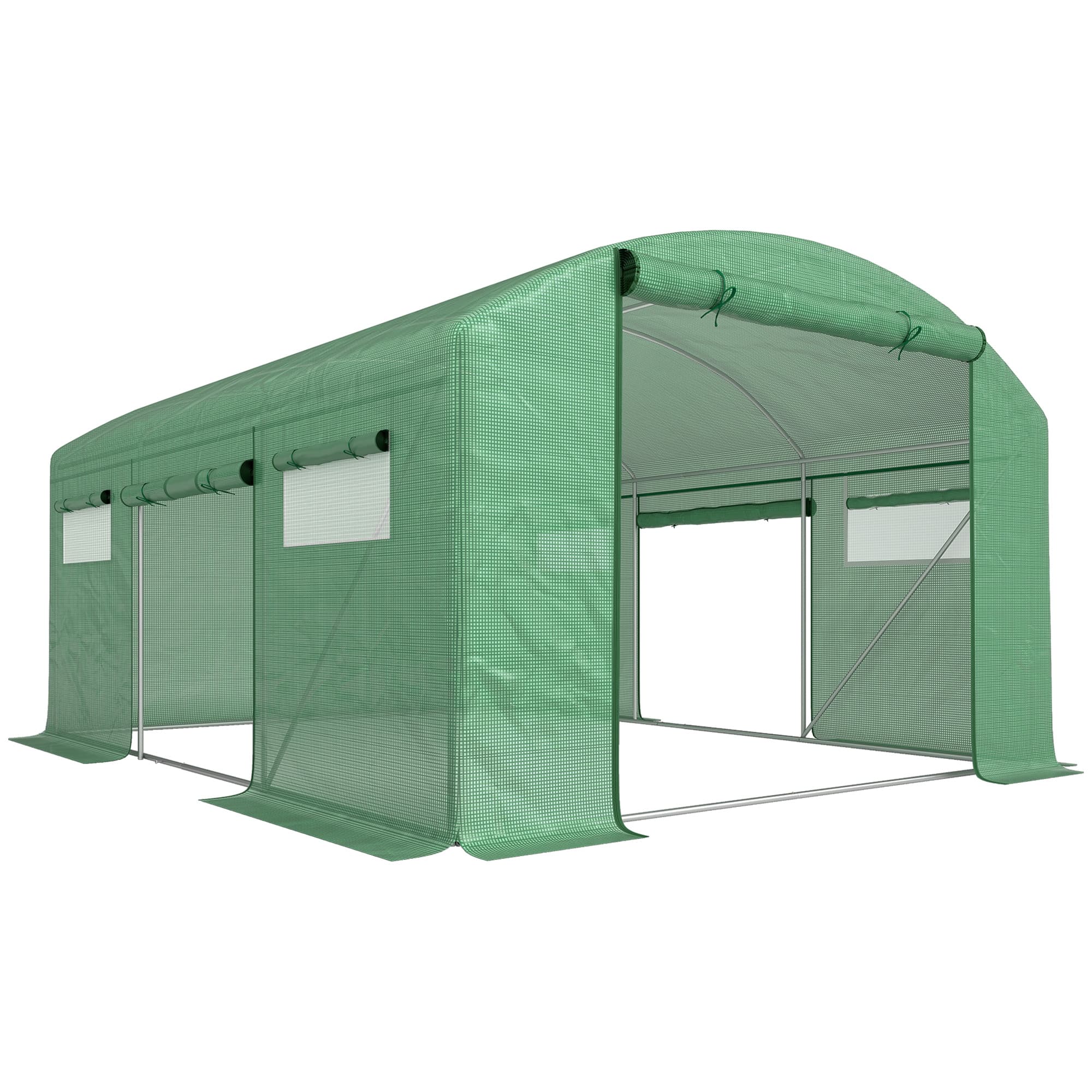 Outsunny 13 x 9.8ft Walk-in Greenhouse, Heavy Duty Polytunnel with Steel Frame, Light-Resist & Windproof Cover, Green | Aosom UK