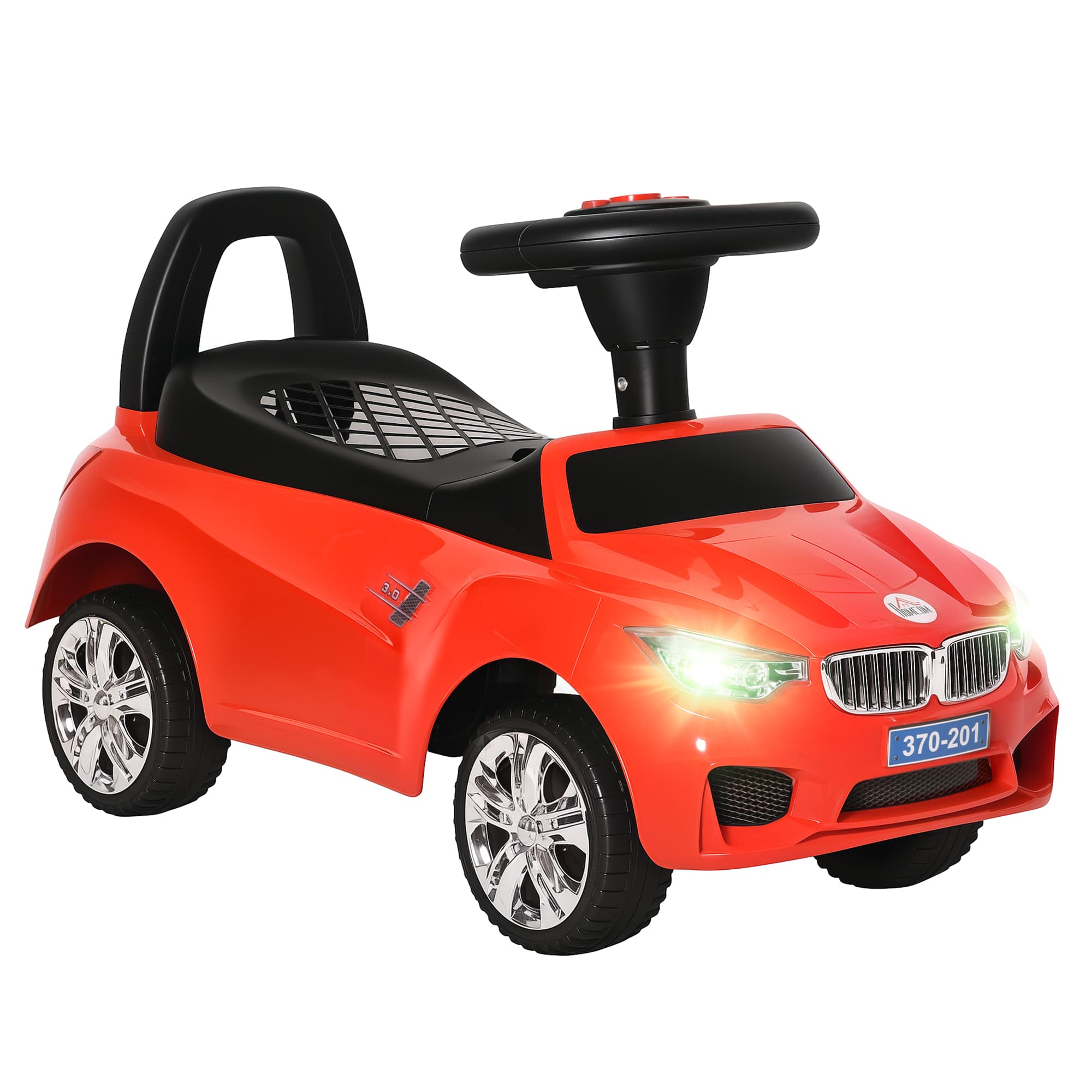 HOMCOM Toddler Ride-On Racer: Foot-to-Floor Slider with Sounds, Lights & Storage, Big Wheel, Crimson Red | Aosom UK
