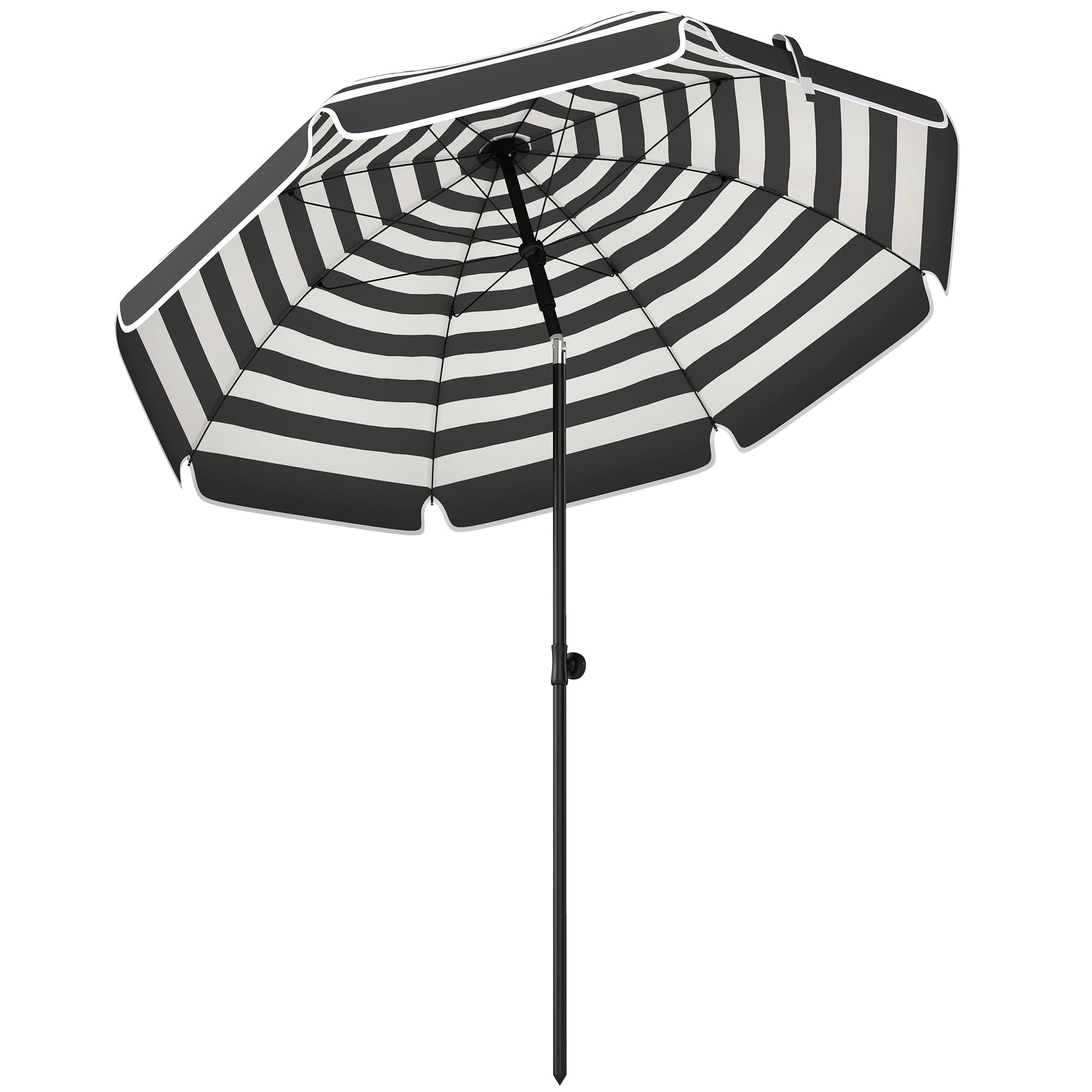Outsunny 1.8 m Beach Umbrella Parasol with Sand Anchor, Portable 30° Tilting Patio Sun Shade with Adjustable Height, Grey/White