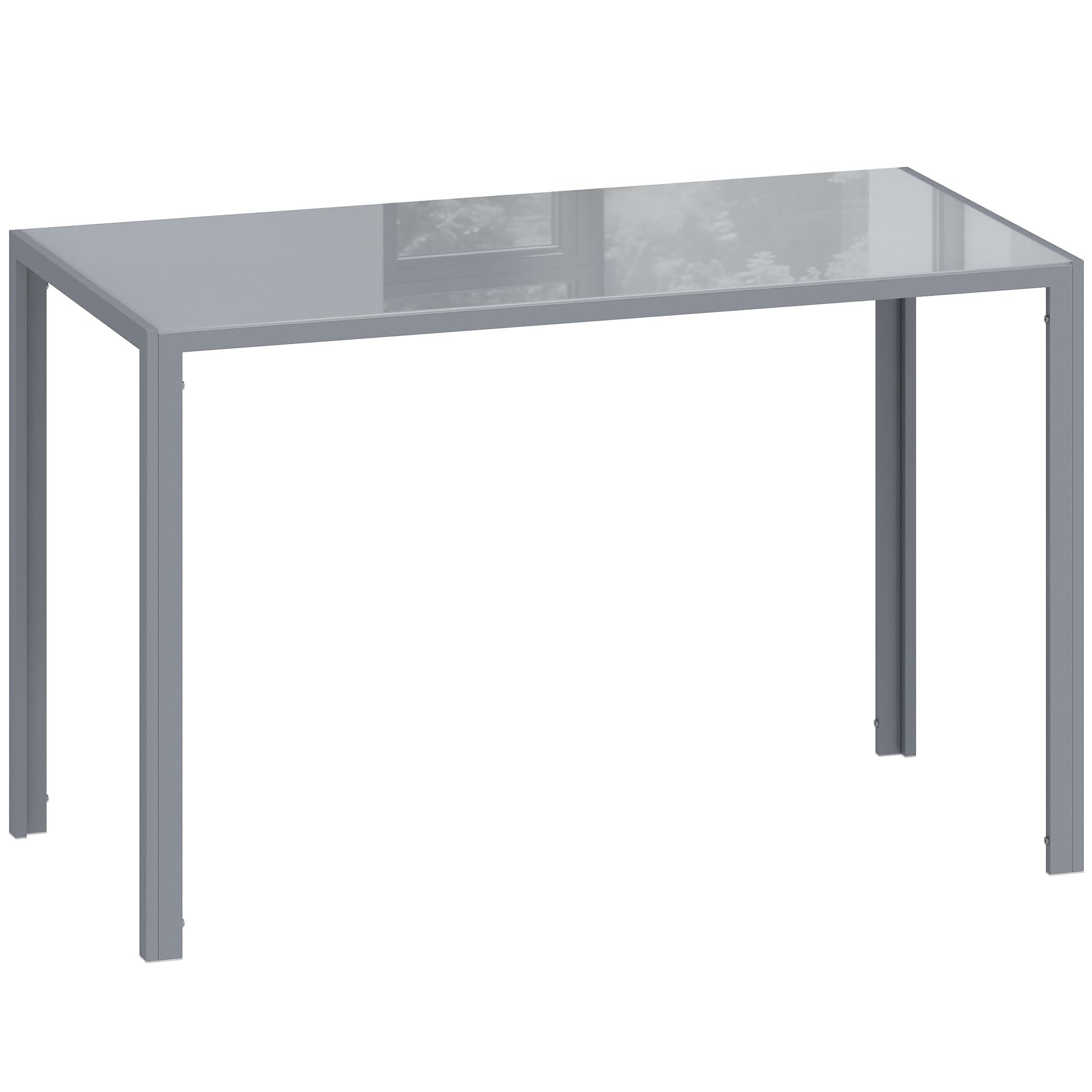 HOMCOM 120cm Dining Table, Rectangle 4 Seater Kitchen Table with Tempered Glass Top and Metal Legs, Grey