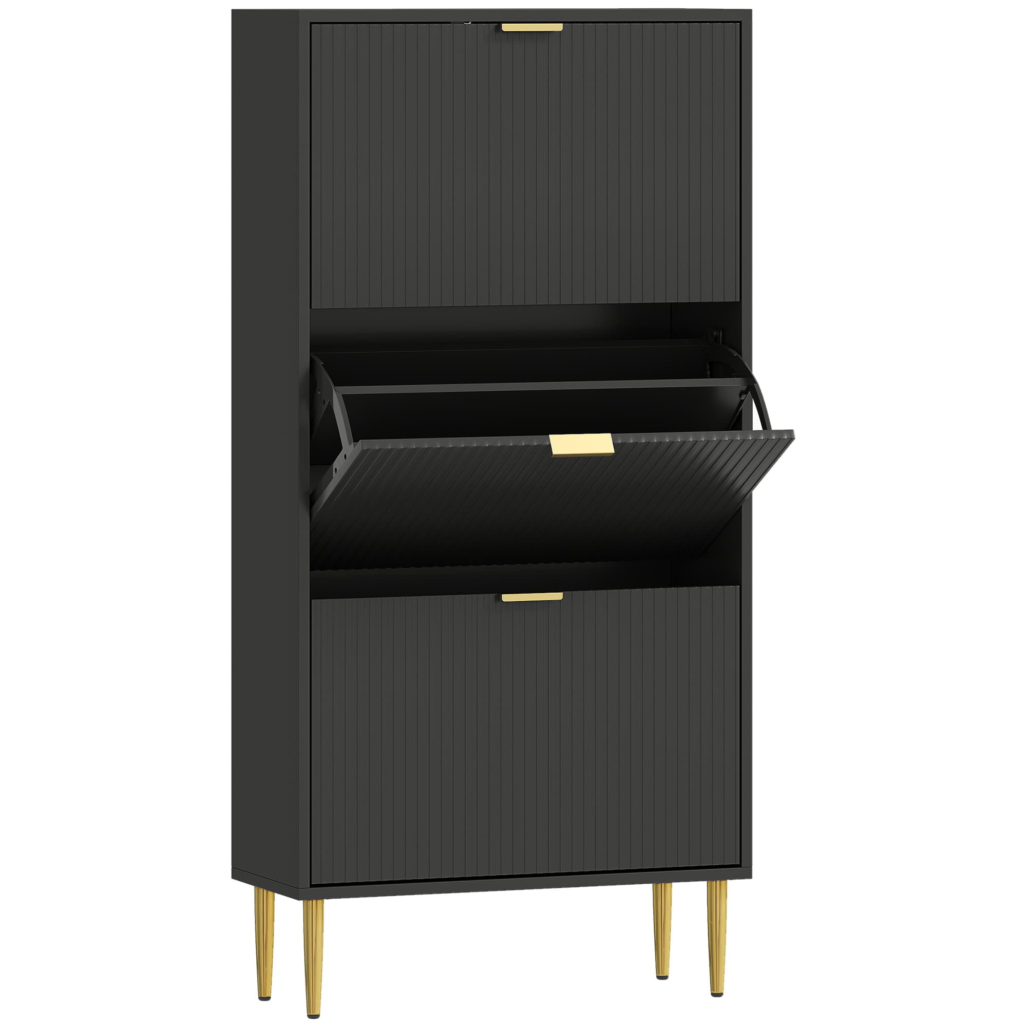 HOMCOM Narrow Shoe Cabinet with 2 Flip Drawers - Black thumbnail 2
