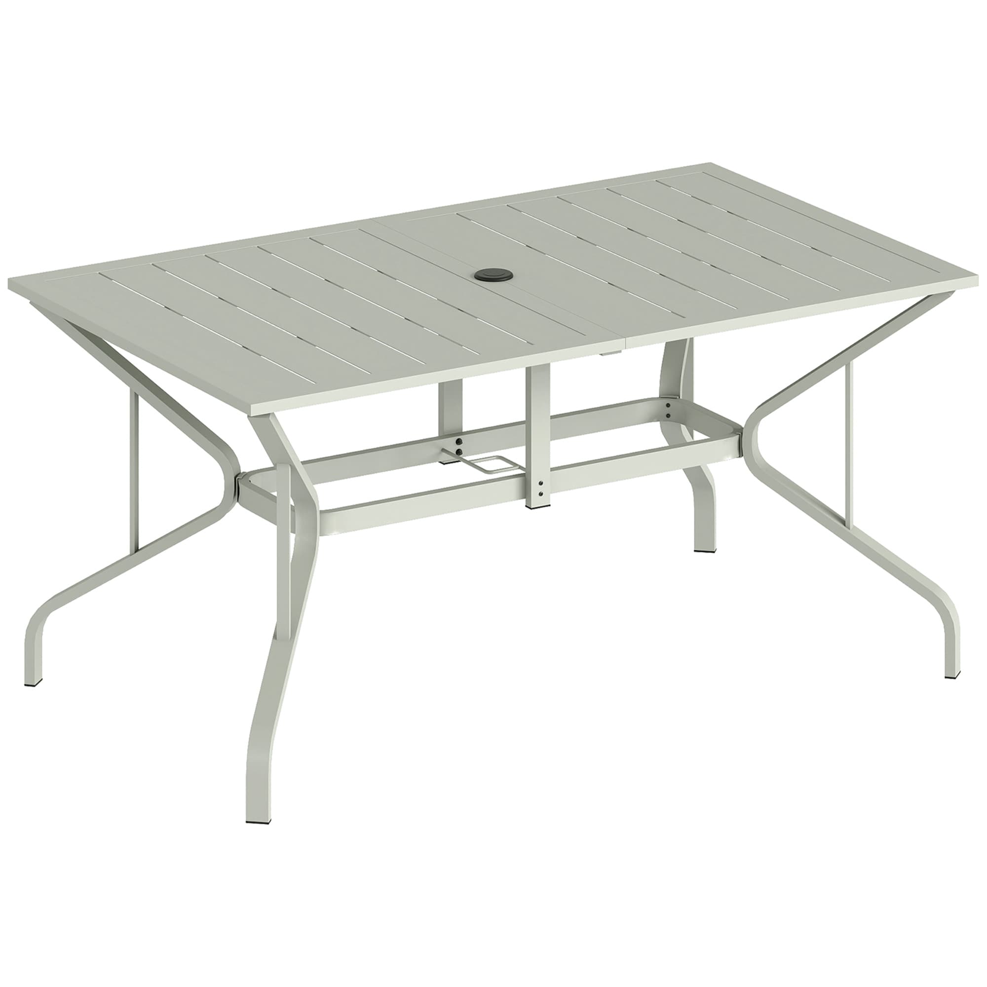Outsunny Rectangle Garden Table with Parasol Hole, Outdoor Dining Table for 6, Patio Table for Balcony, 150cm x 90cm, Light Grey