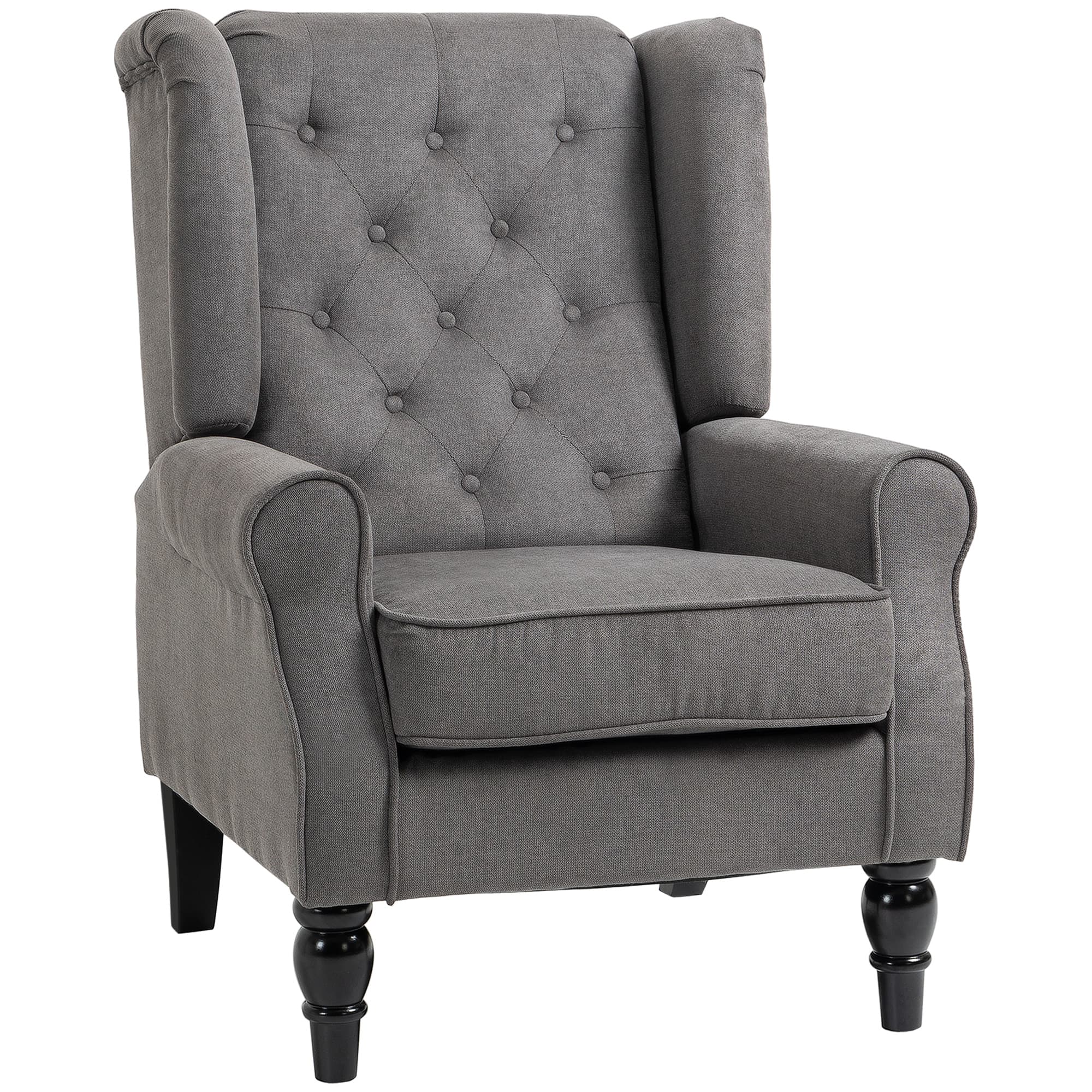 HOMCOM Linen Fabric Occasional Chair Wooden Frame Wingback Armchair with Thick Foam Cushion Accent Chair Living Room, Dark Grey | Aosom UK