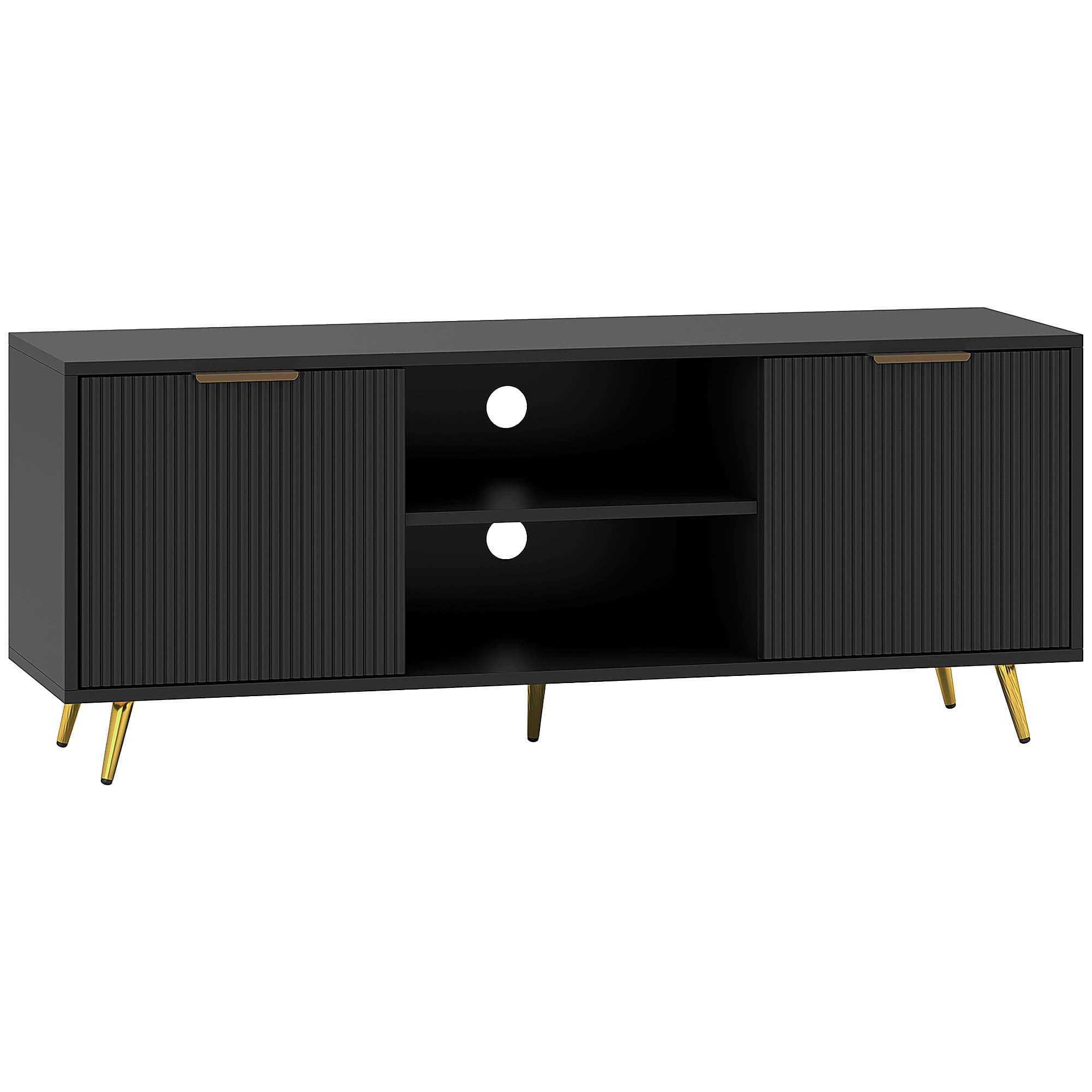 HOMCOM Modern TV Stand Cabinet for TVs up to 55", TV Unit with 2 Open Shelves, 2 Cabinets and Cable Management for Living Room, Black