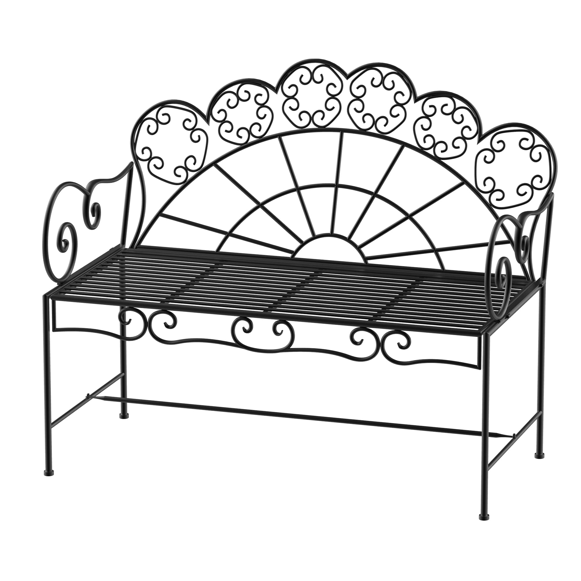 Outsunny Metal Garden Bench Loveseat with Slatted Seat, Black thumbnail 2