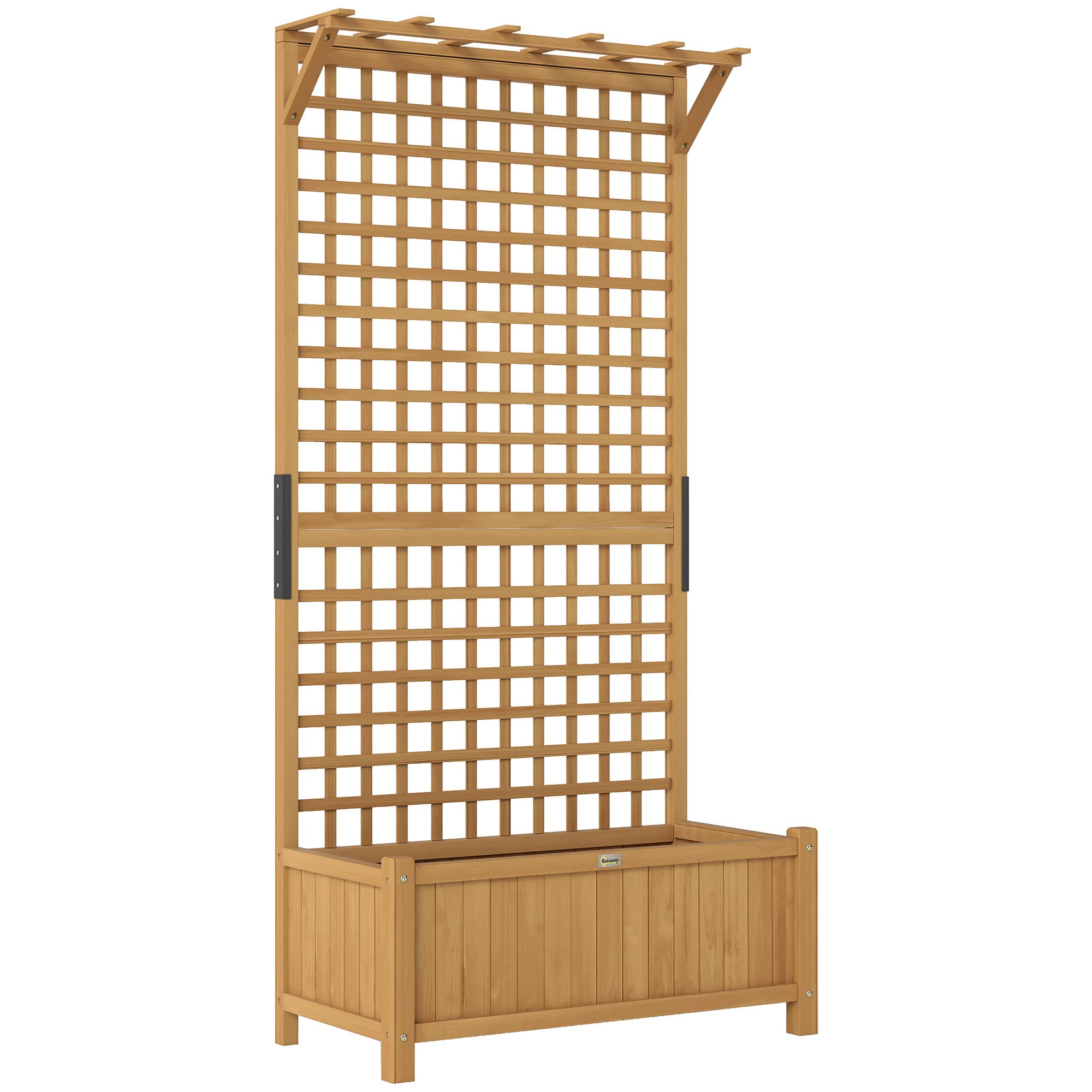 Outsunny Raised Bed with Drainage Holes, Wood Planter with Trellis for Climbing Plants to Grow Vegetables, Flowers, Yellow | Aosom UK