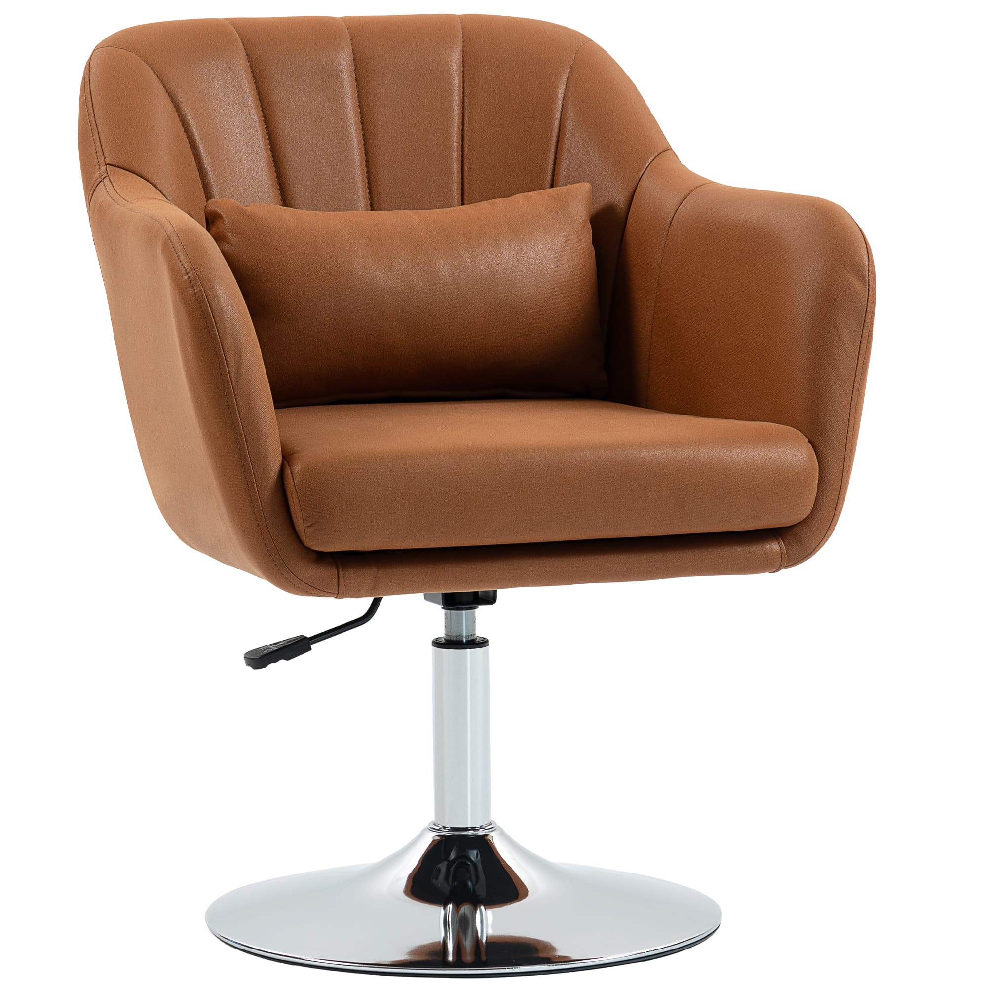 HOMCOM Swivel Accent Chair for Living Room Contemporary Vanity Armchair with Adjustable Height Thick Cushion Lumbar Support Armrest Brown | Aosom UK