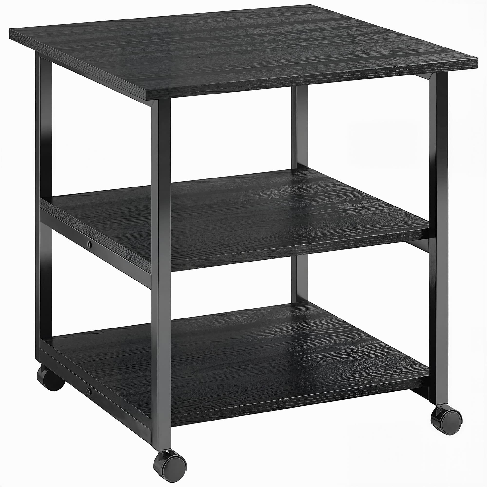 HOMCOM 3-Tier Printer Stand with Storage Shelf, Mobile Printer Table on Wheels, 50 x 50 x 52.5cm Rolling Printer Cart for Office, Black | Aosom UK