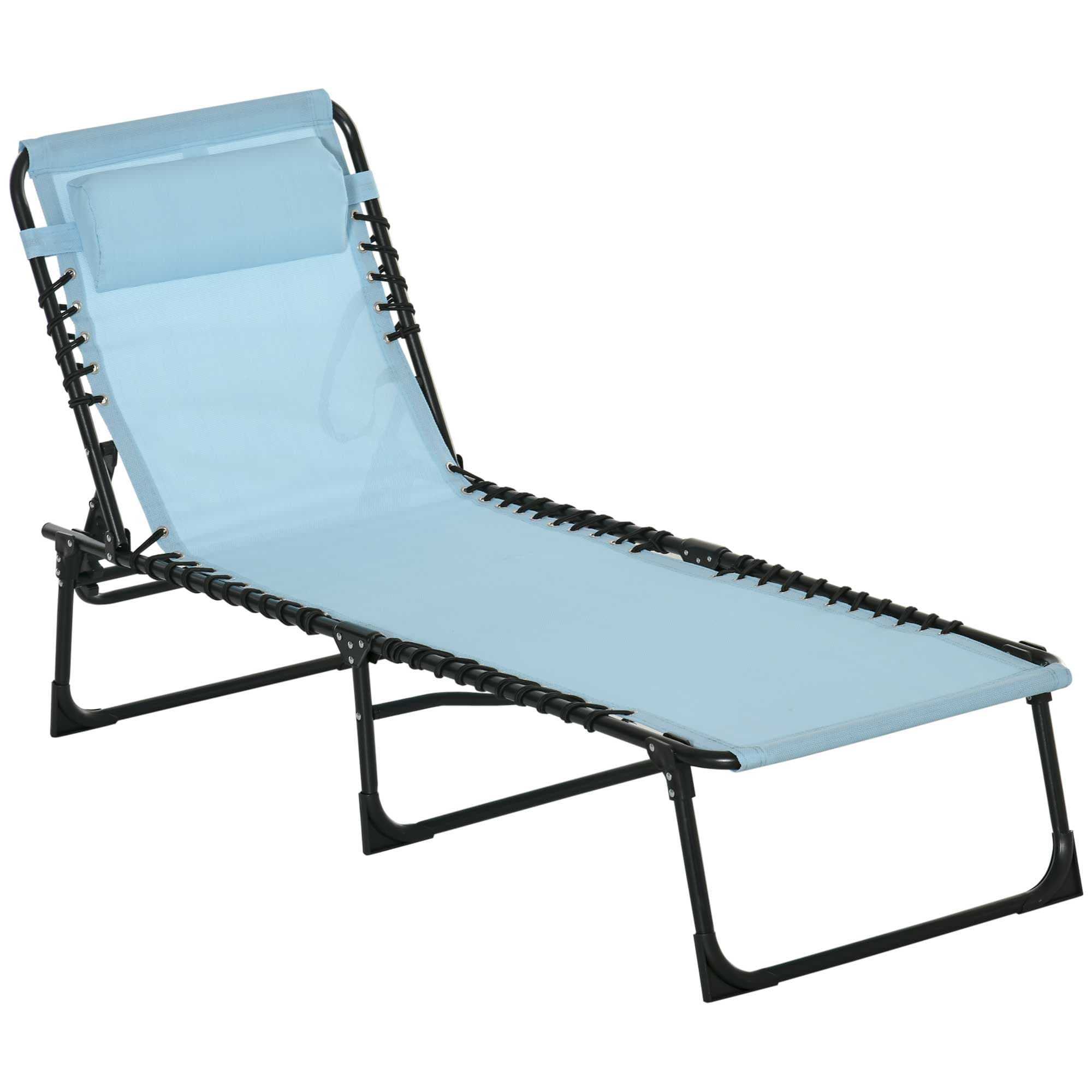 Outsunny Folding Sun Lounger, Beach Chaise Chair, 4 Position Adjustable, Garden Cot Camping Recliner, Baby Blue | Aosom UK
