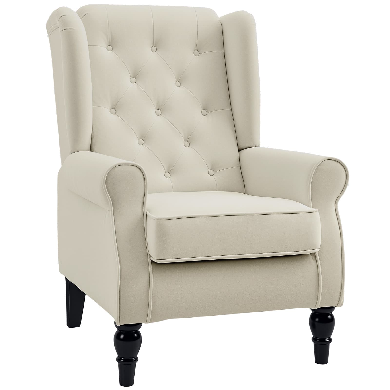 HOMCOM Retro Arm Chair with 160kg Capacity Wingback Upholstered Button Tufted Chair for Living Room Bedroom, Cream White | Aosom UK