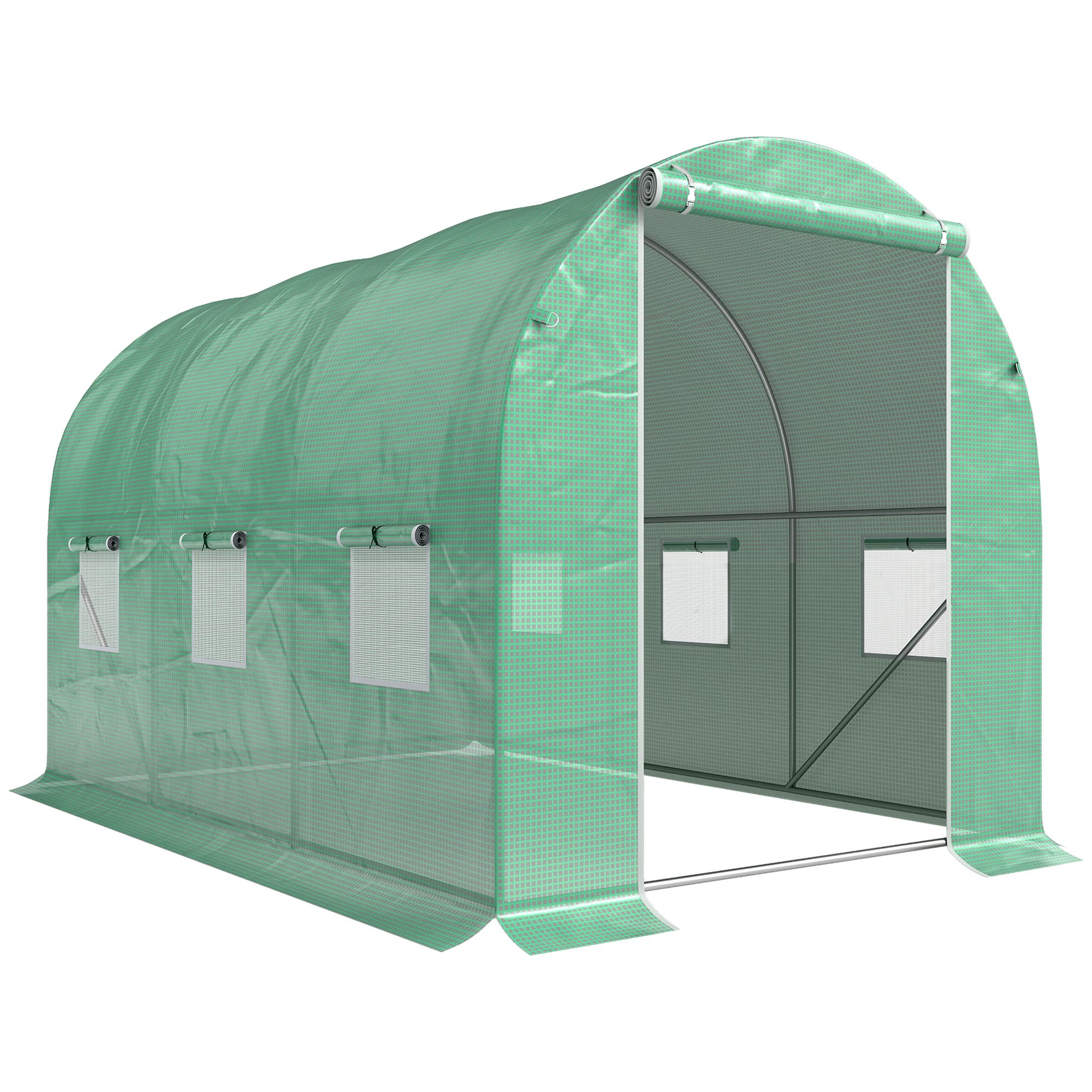 Outsunny Polytunnel Greenhouse, Outdoor Waterproof Garden Greenhouse with 6 Mesh Windows and Zipped Roll-Up Door, 3 x 2m | Aosom UK