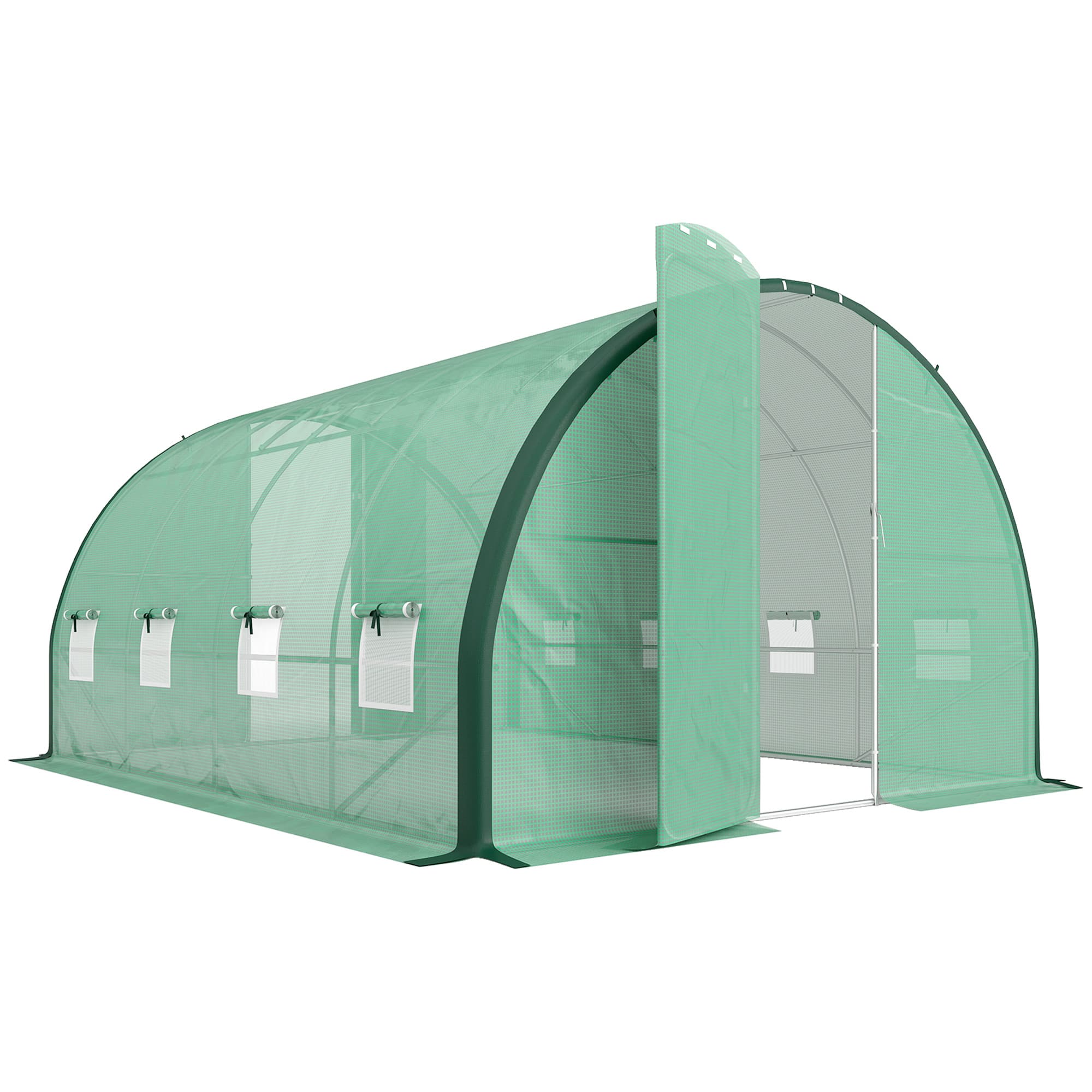 Outsunny 4 x 3m Walk-in Greenhouse with Vent Windows and Door, Green Plant Protection Tent for All-Weather Use, Green | Aosom UK