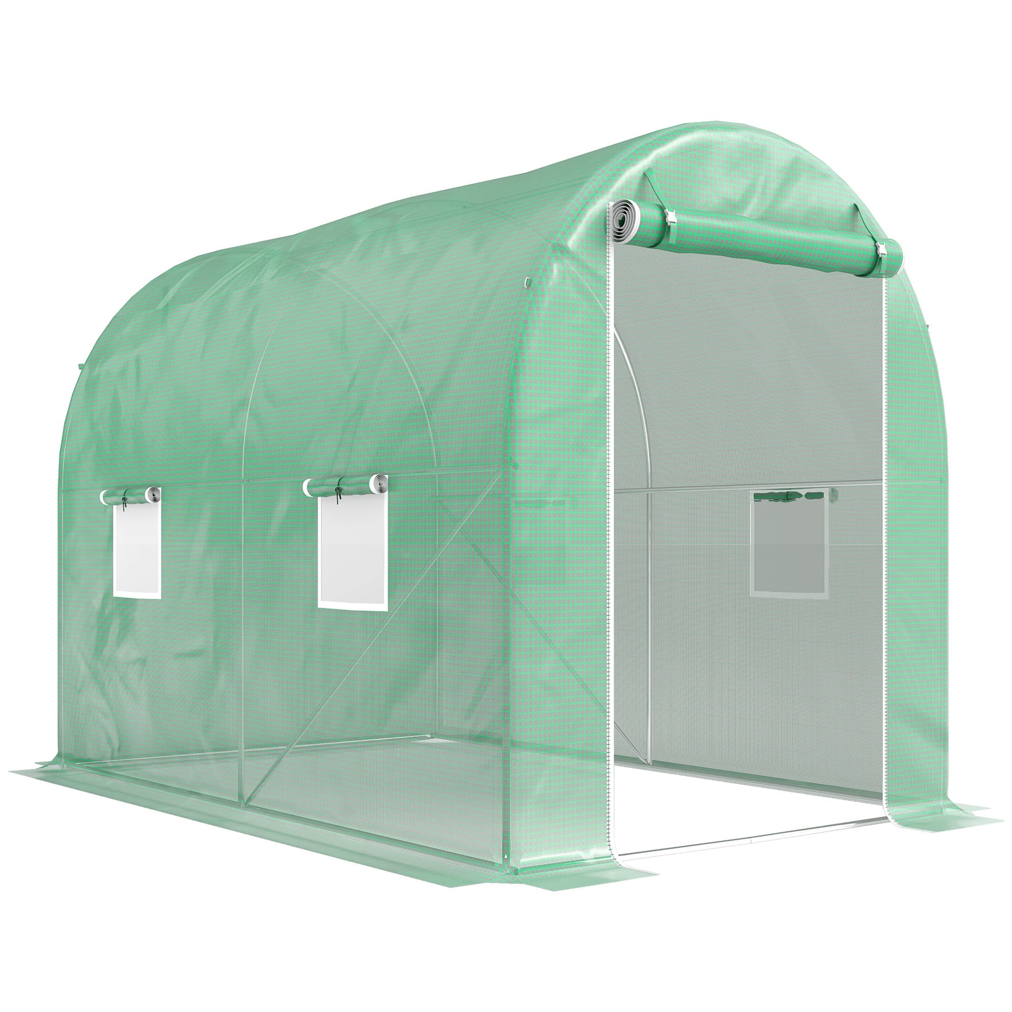 Outsunny Heavy Duty Polytunnel, Galvanised Steel Frame Walk-In Tunnel Greenhouse with Plastic Cover, 190 x 300 x 195cm, Green | Aosom UK