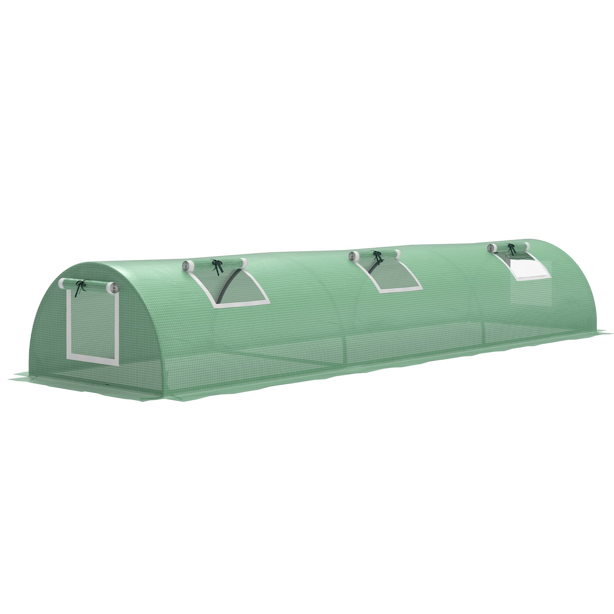 Outsunny PE Mini Greenhouse, 3m Portable Tunnel Green House with 5 Mesh Windows, Green Grow House Steel Frame for Indoor and Outdoor, Green | Aosom UK