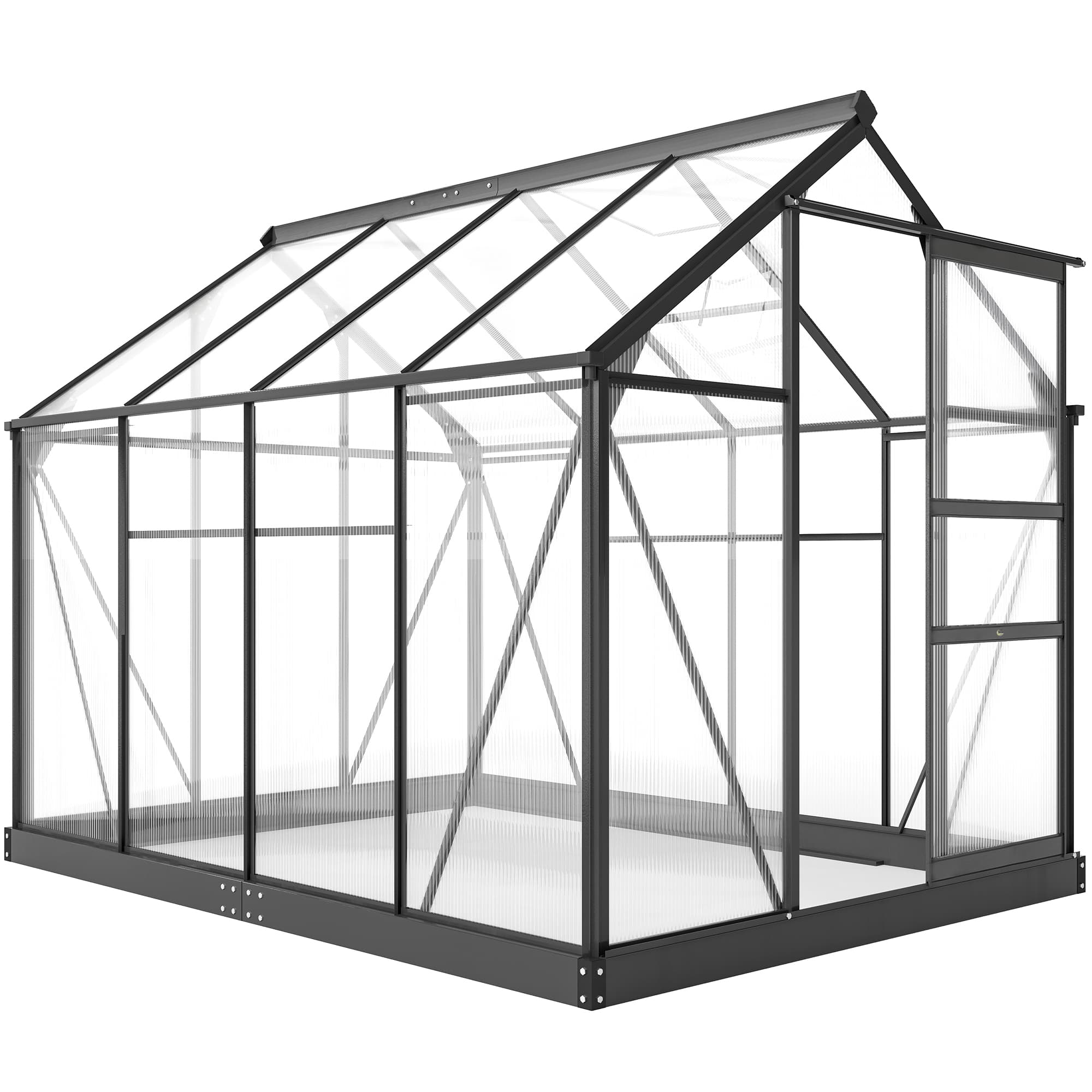 Outsunny Clear Polycarbonate Greenhouse Large Walk-In Green House Garden Plants Grow Galvanized Base Aluminium Frame with Slide Door, 6 x 8ft