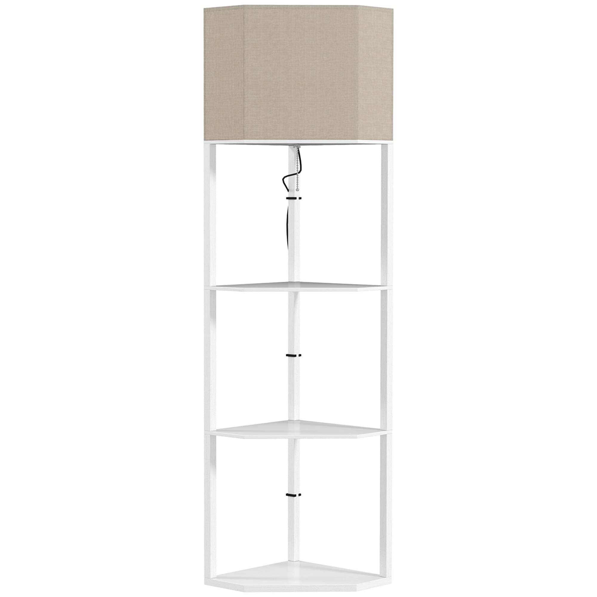 HOMCOM Corner Floor Lamp with Shelves, Tall Standing Lamps for Living Room, with Pull Chain Switch Bulb not Included, White | Aosom UK