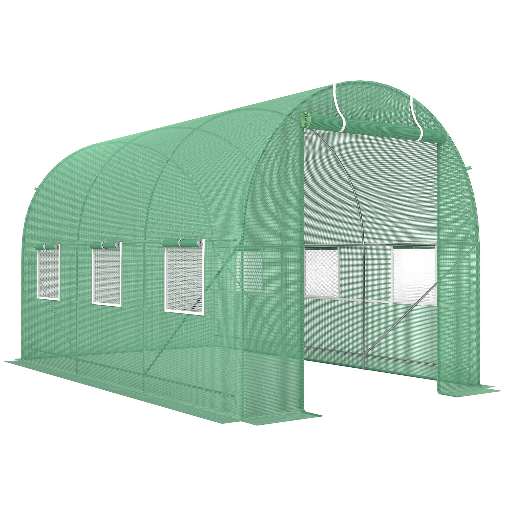 Outsunny 3.5 x 2 x 2m Walk-in Greenhouse with Steel Frame, PE Cover, Roll Up Door & 6 Vnets for Outdoor Plant Growth, Green | Aosom UK