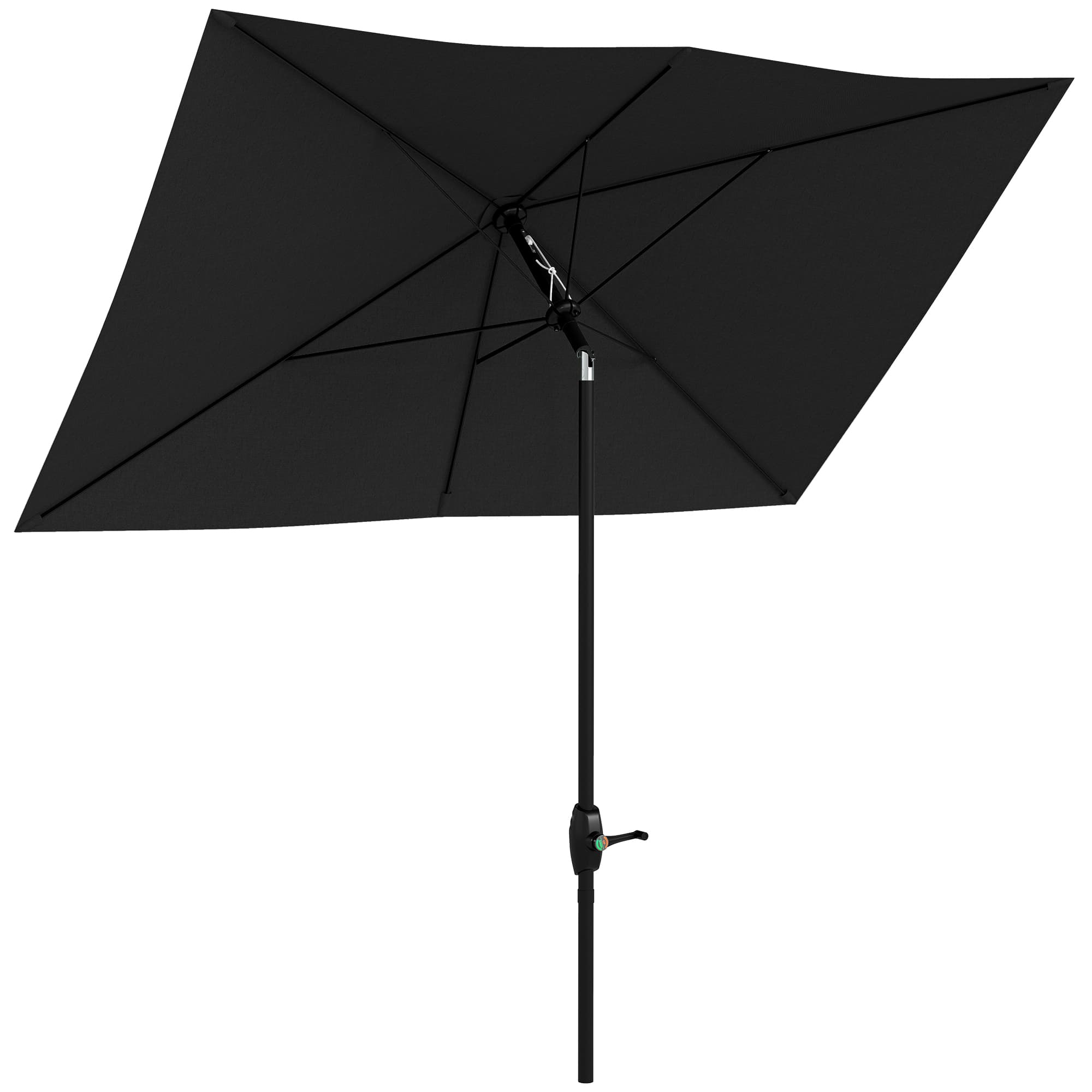 Outsunny 2 x 3(m) Garden Parasol Umbrella, Rectangular Market Umbrella Sun Shade w/ Crank & Push Button, 6 Ribs, Aluminium Pole, Black | Aosom UK
