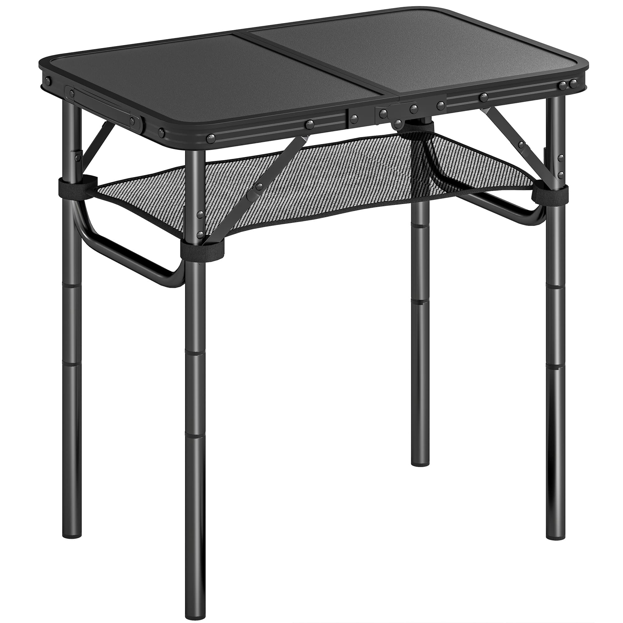 Outsunny 2ft Folding Camping Table, Picnic Table with Mesh Storage Layer, 4 Adjustable Heights and Carrying Handle, Black thumbnail 2