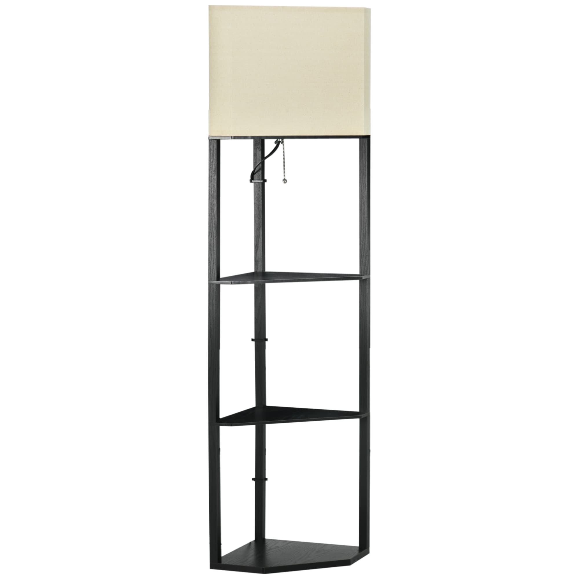 HOMCOM Triangle Floor Lamp with Shelves, Chain Switch, Black | Aosom UK