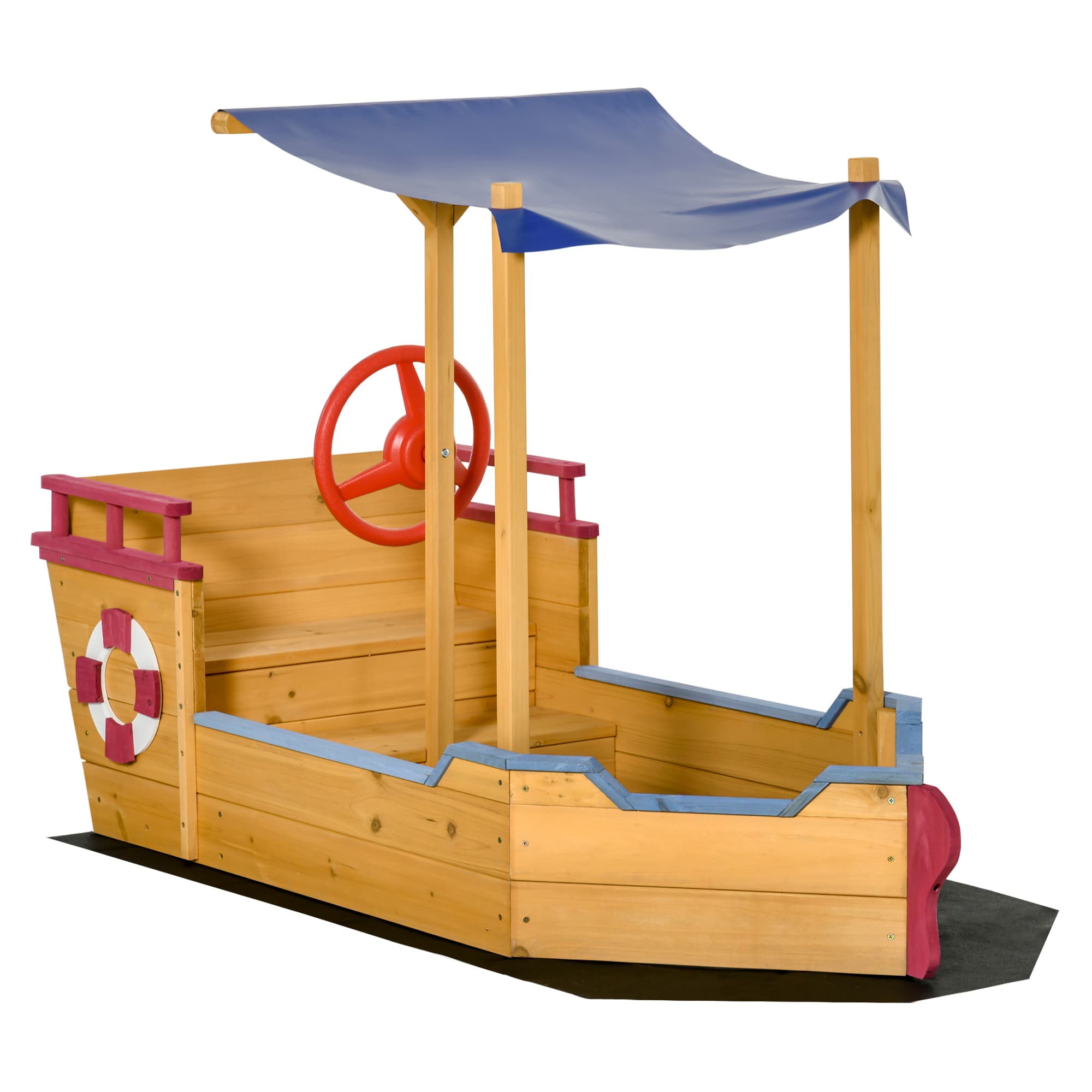 Outsunny Kids Wooden Sandbox Play Station, Covered Children Sand boat Outdoor, for Backyard, w/ Canopy Shade, Aged 3-8 Years Old, Orange | Aosom UK