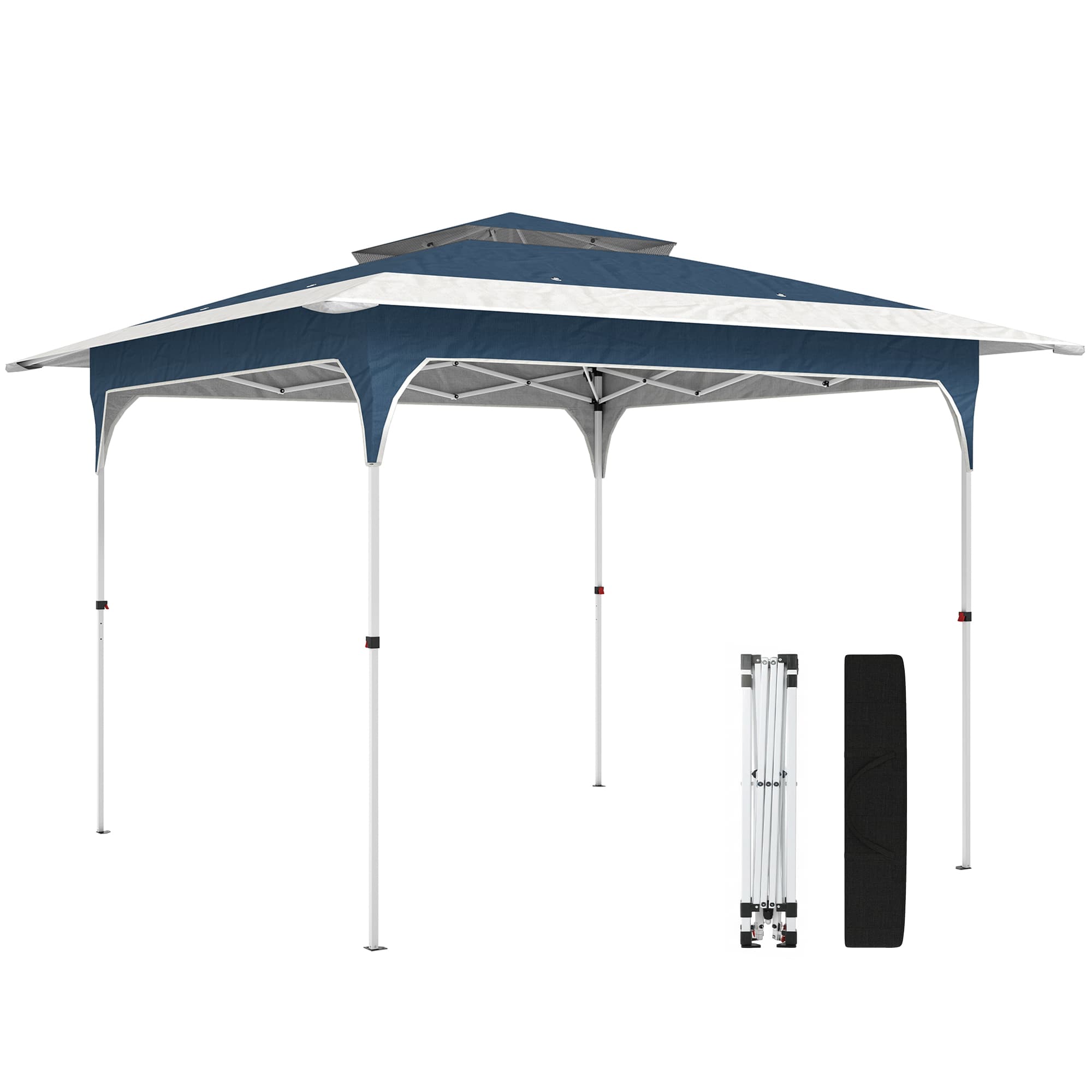 Outsunny 3.5 x 3.5 m Pop Up Gazebo with One-Touch Setup, UPF50+ Double Tier Garden Party Tent Marquee with Carry Bag, Blue