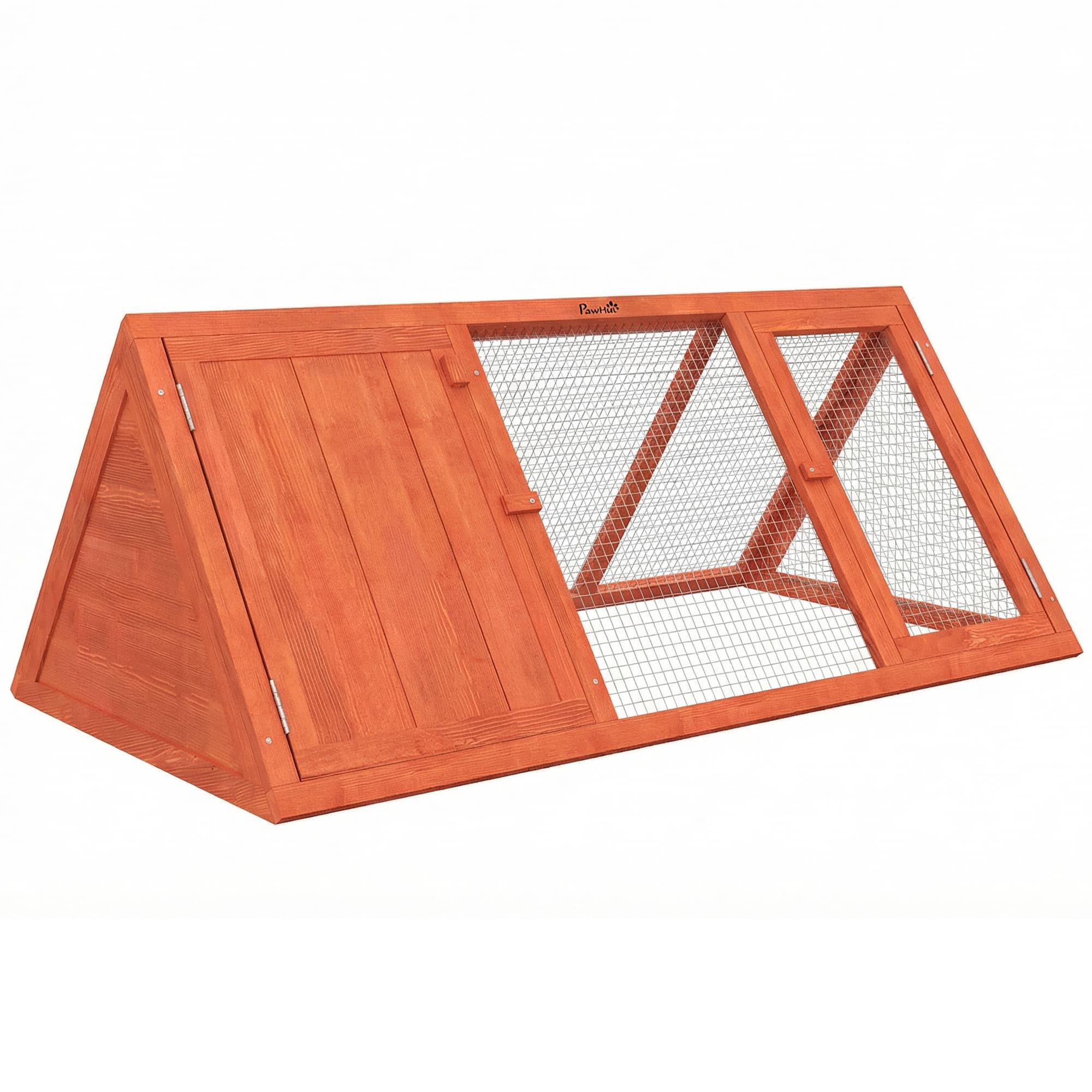 PawHut Rabbit Hutch, Wooden Guinea Pig Hutch with Run and Doors, Outdoor Triangle Bunny House for Rabbits,Duck and Chicken thumbnail 2