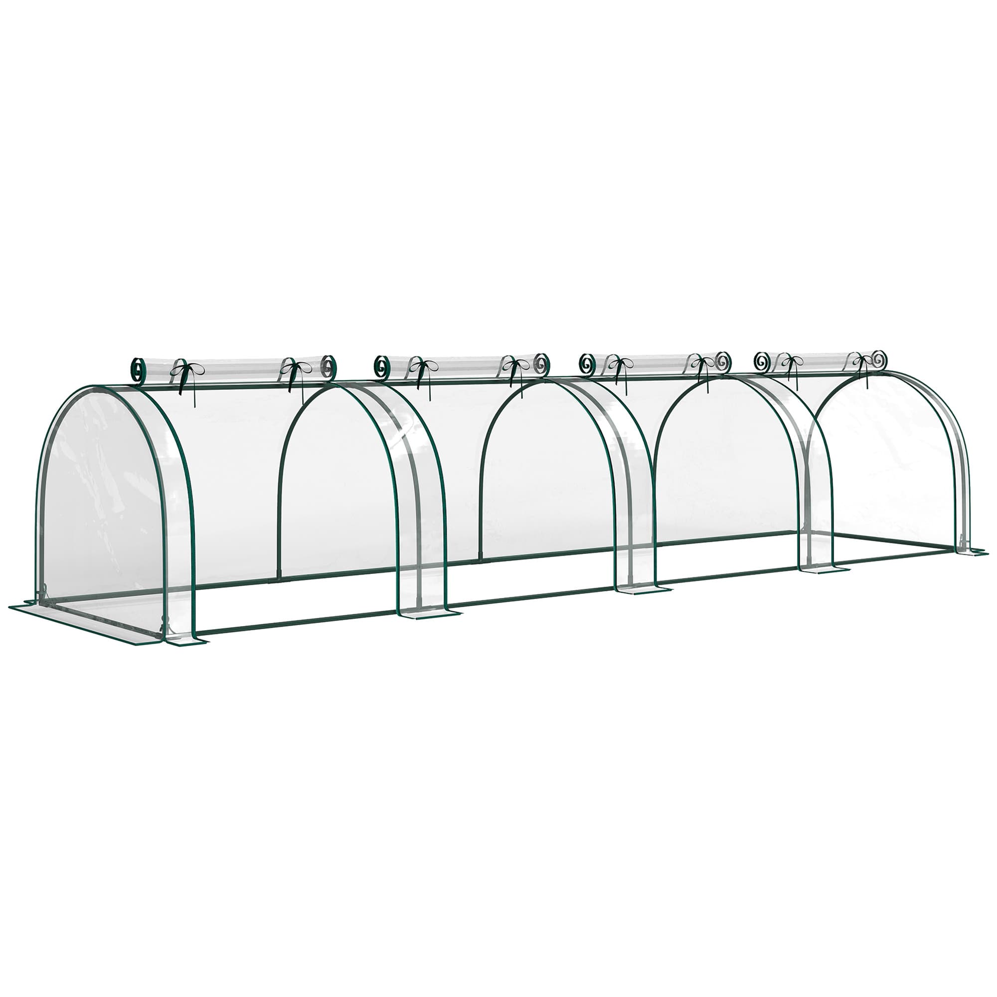 Outsunny PVC Tunnel Greenhouse Green Grow House Steel Frame for Garden Backyard with Zipper Doors 395x100x80 cm Clear | Aosom UK