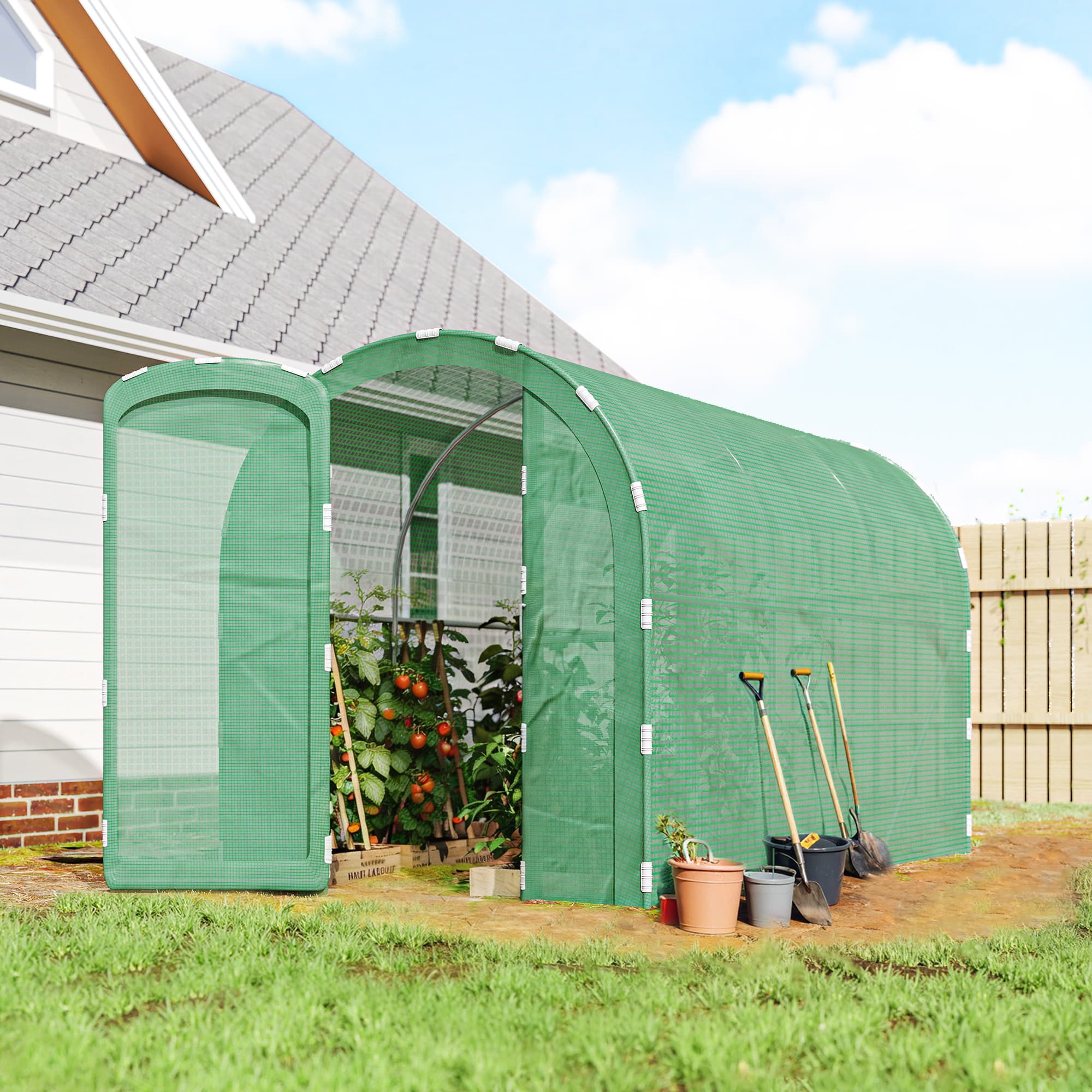 Outsunny 3x2x2m Walk-In Polytunnel Greenhouse with Hinged Door, Heavy-Duty Galvanised Steel Frame & Tear-Resistant PE Cover, Green | Aosom UK